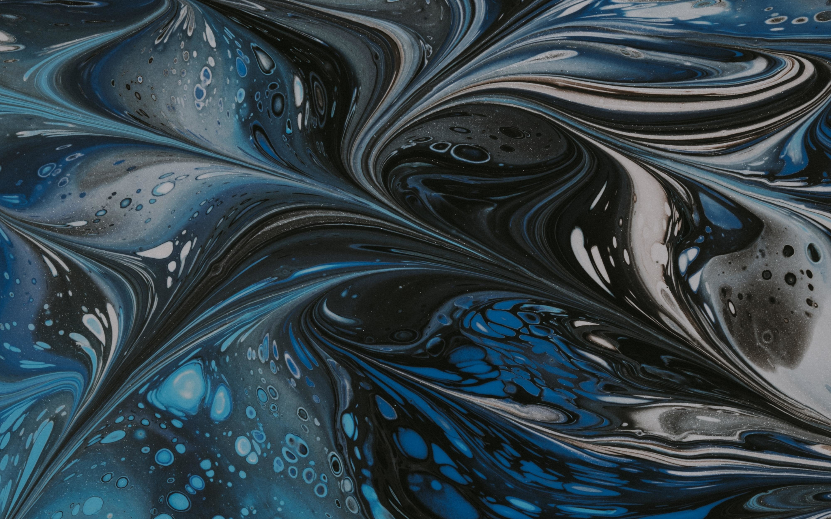 Blue-black liquid color art, abstraction, 2880x1800 wallpaper
