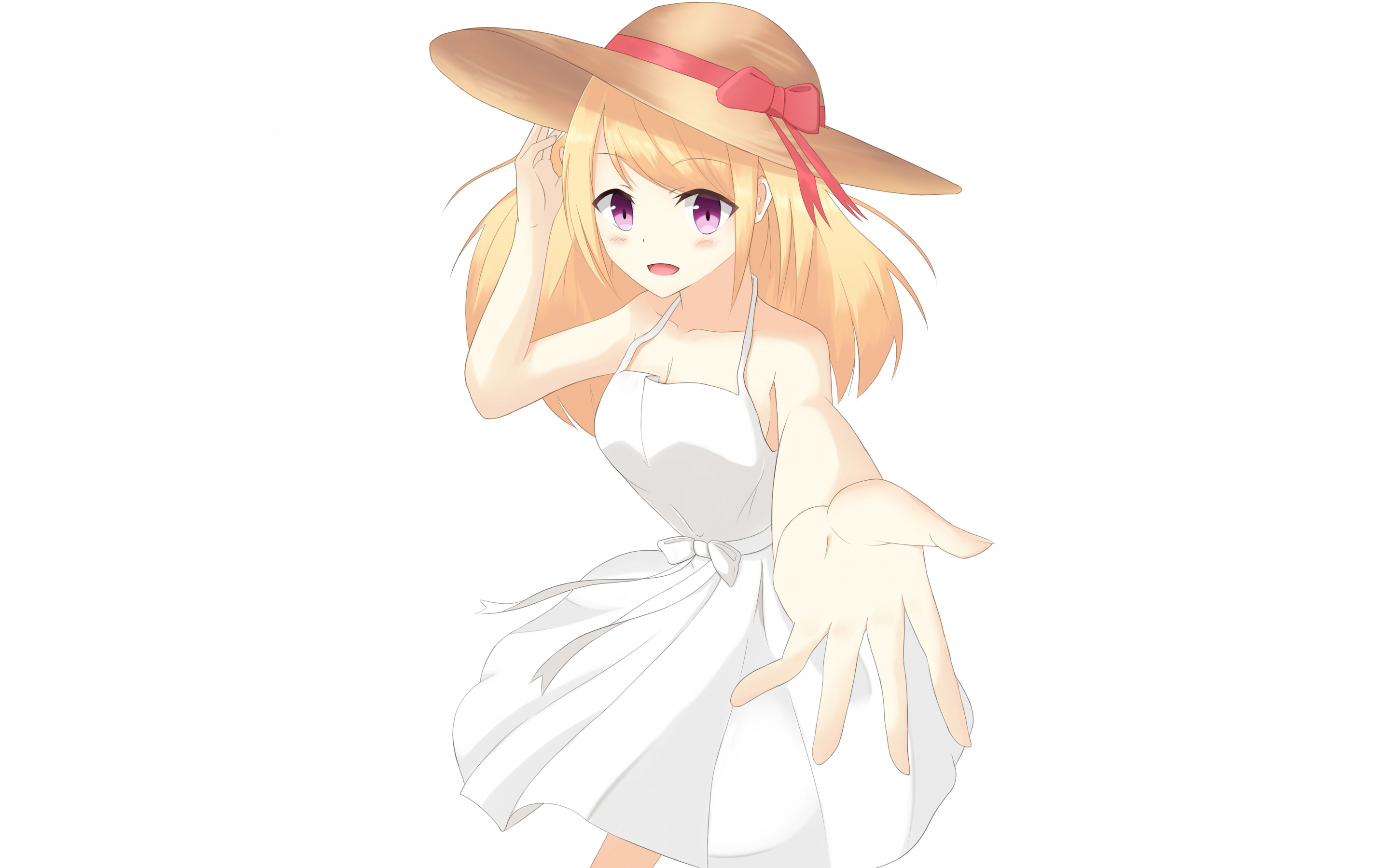 Cute, anime girl, blonde, hat, summer, 2880x1800 wallpaper