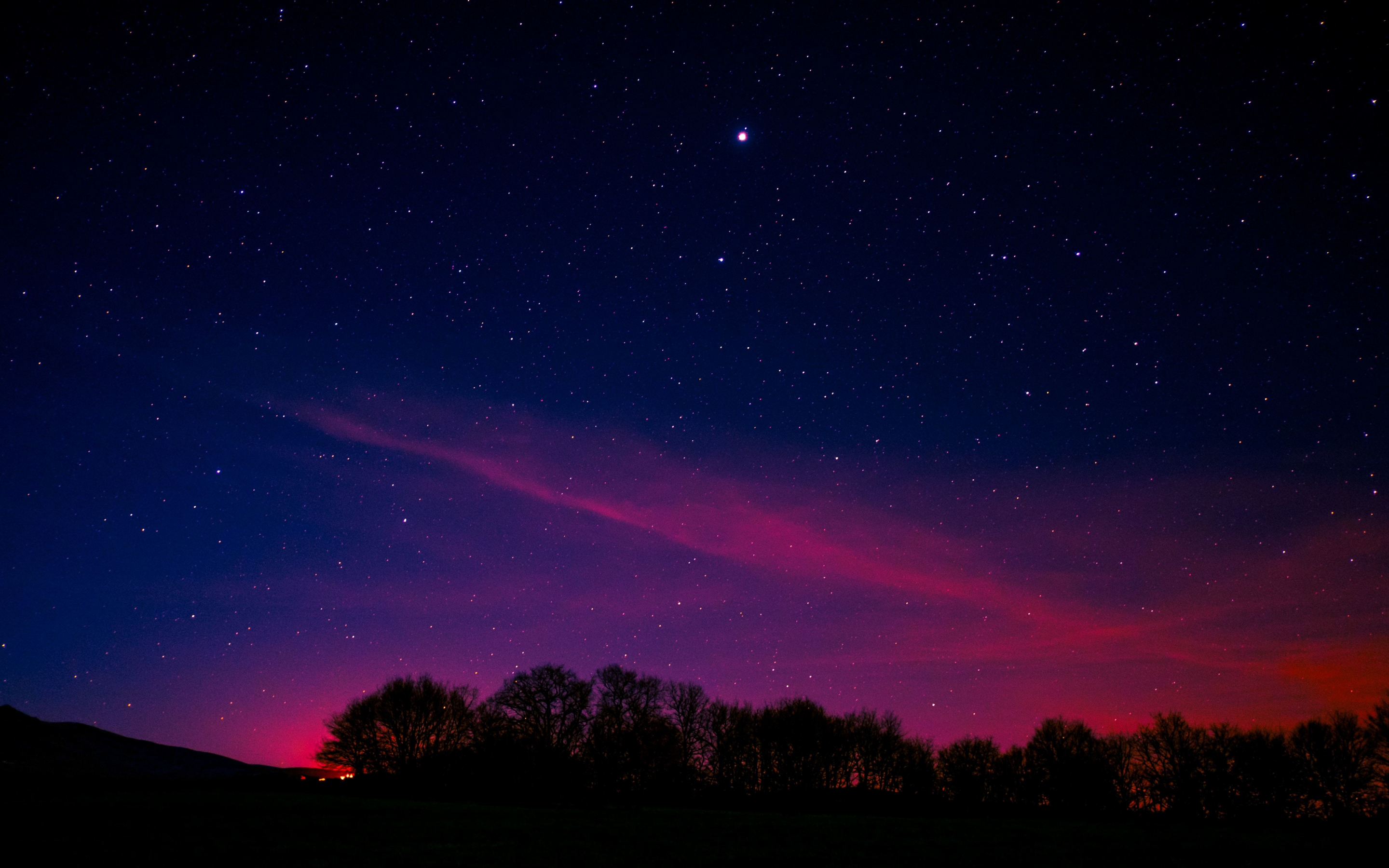 Blue pink sky, starry night, nature, 2880x1800 wallpaper