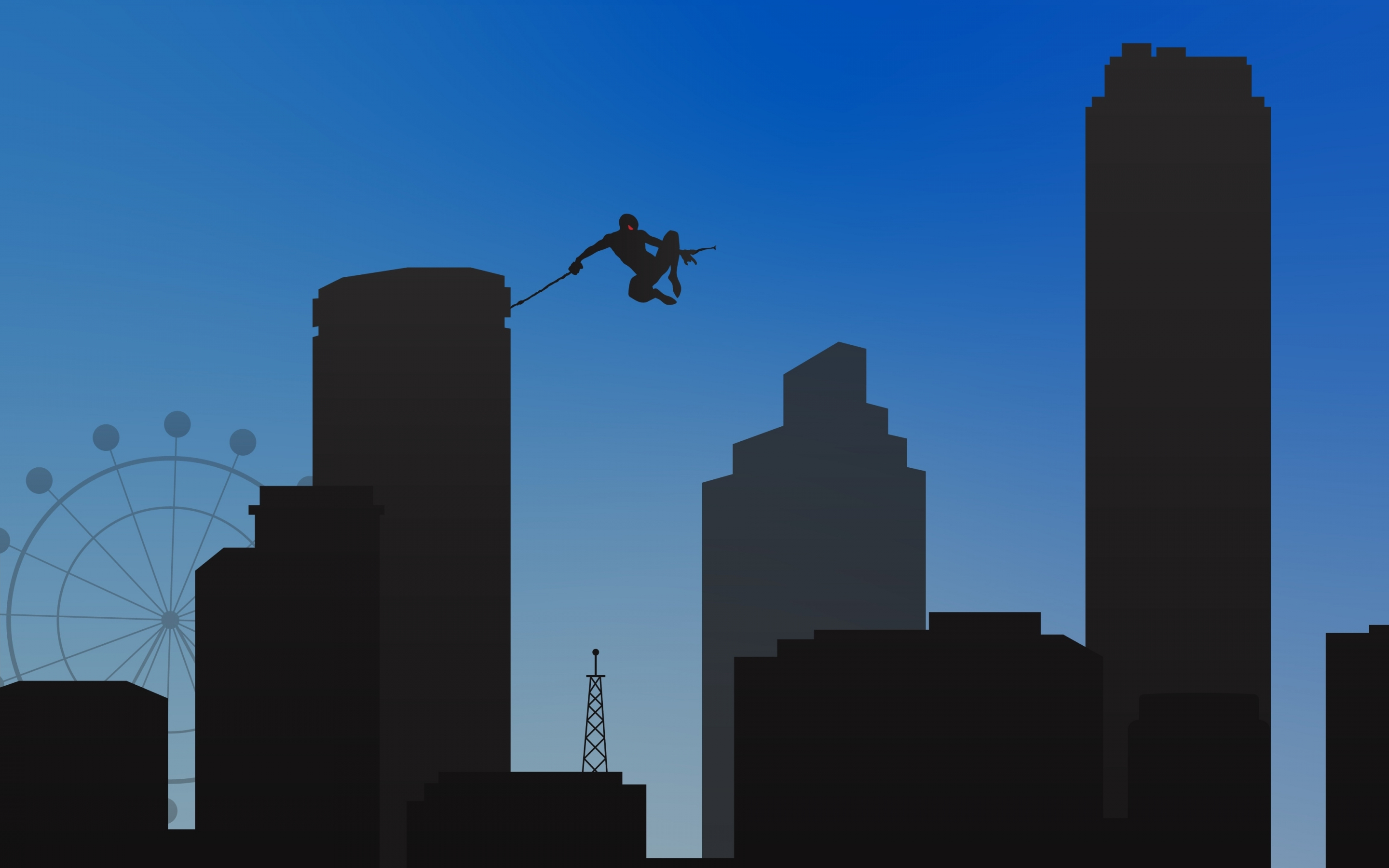 Spiderman, swing in city, minimal, 2880x1800 wallpaper