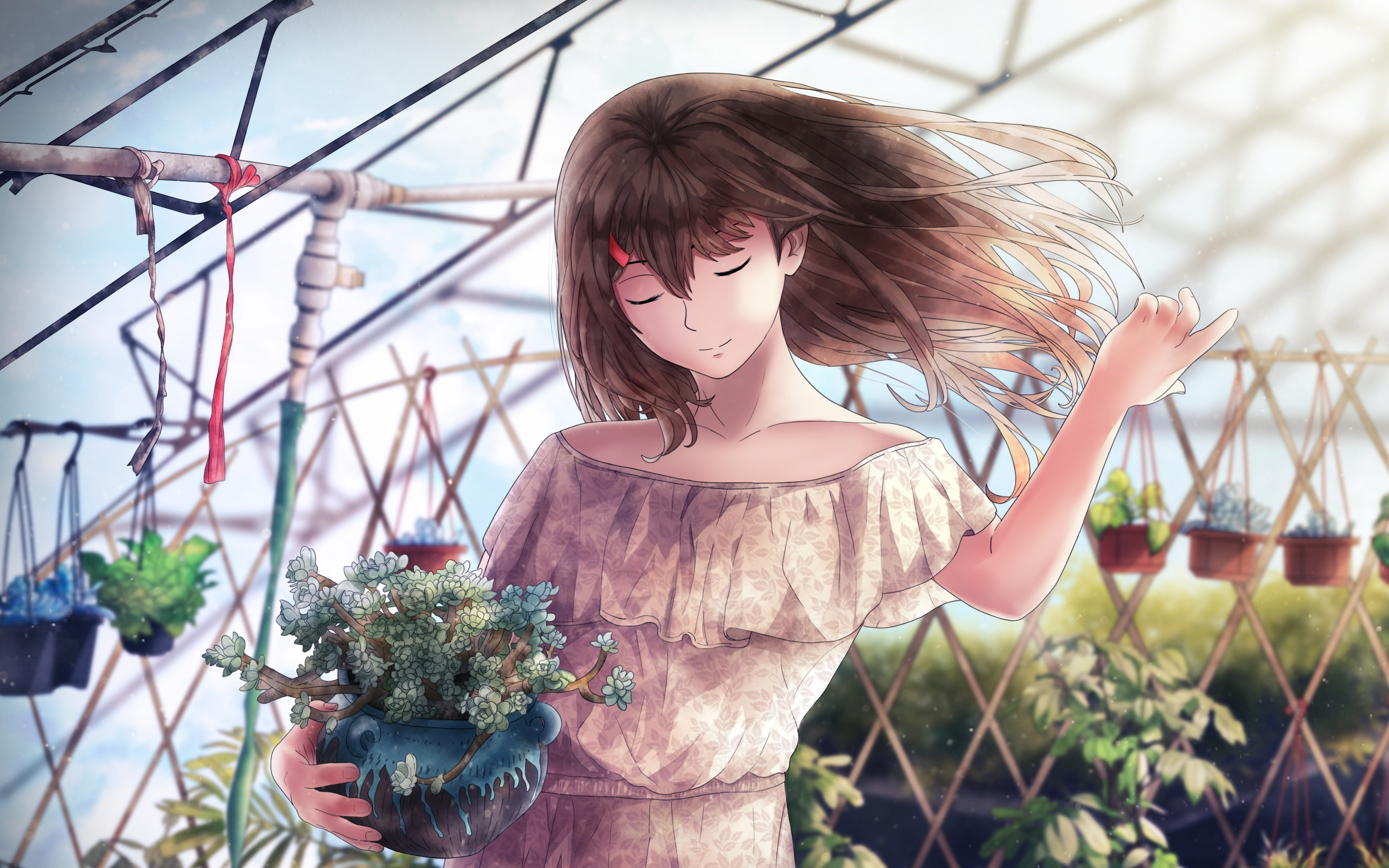 Gardening, beautiful, anime girl, 2880x1800 wallpaper