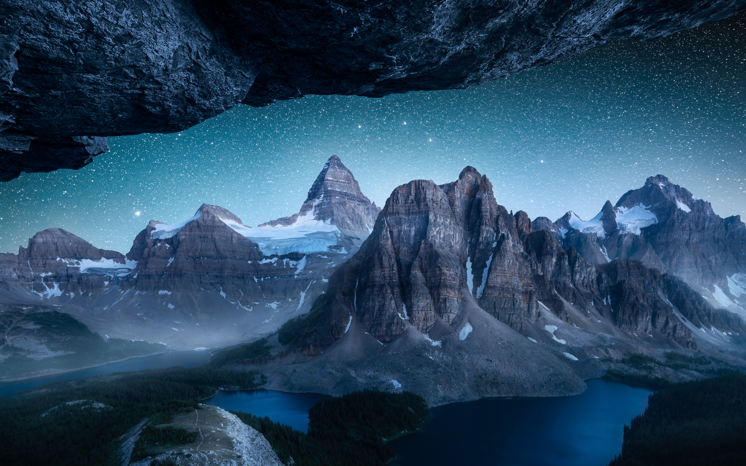 Mountains, nature, lake, night, 2880x1800 wallpaper