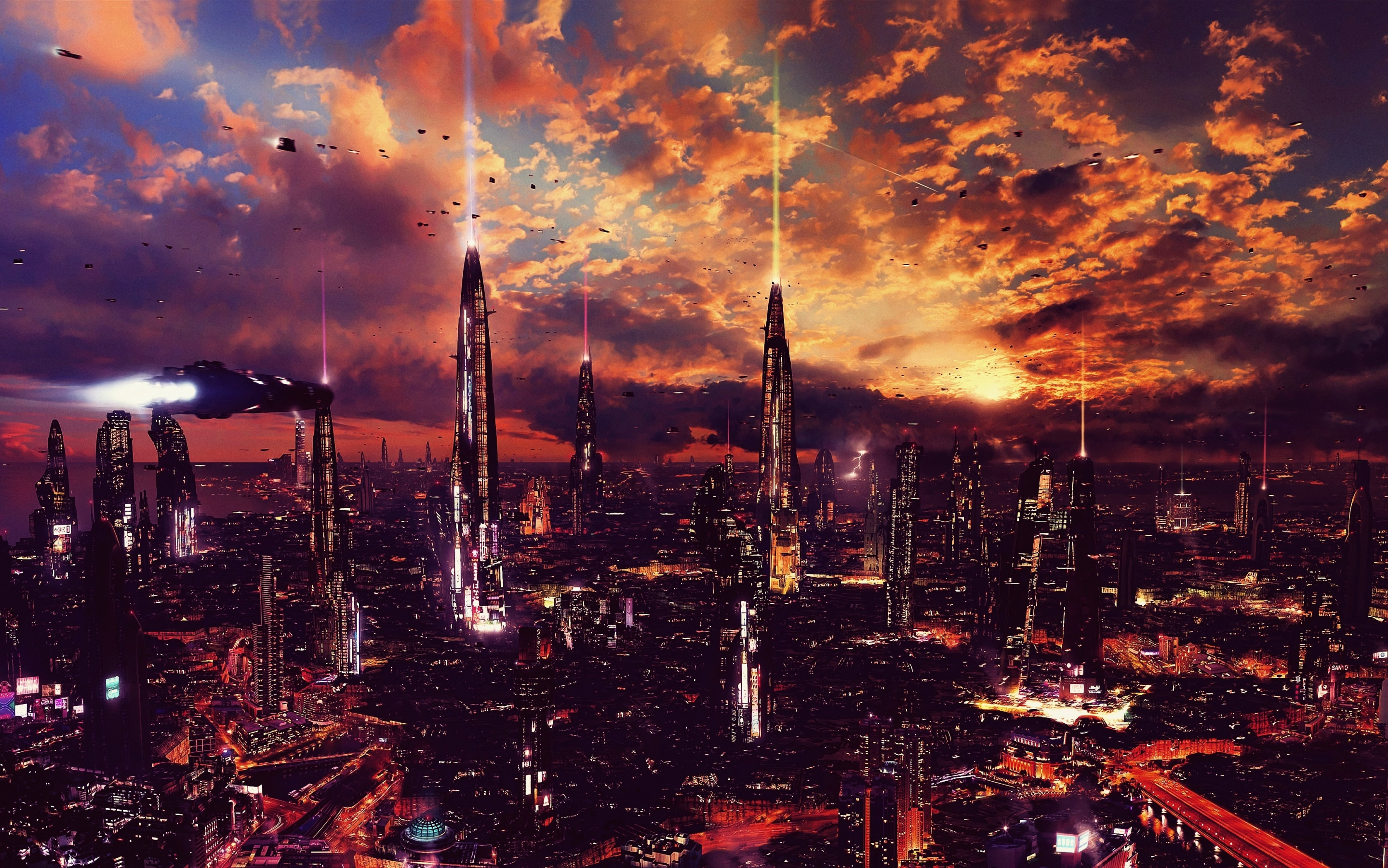 Futuristic city, science fiction, fantasy, artwork, 2880x1800 wallpaper