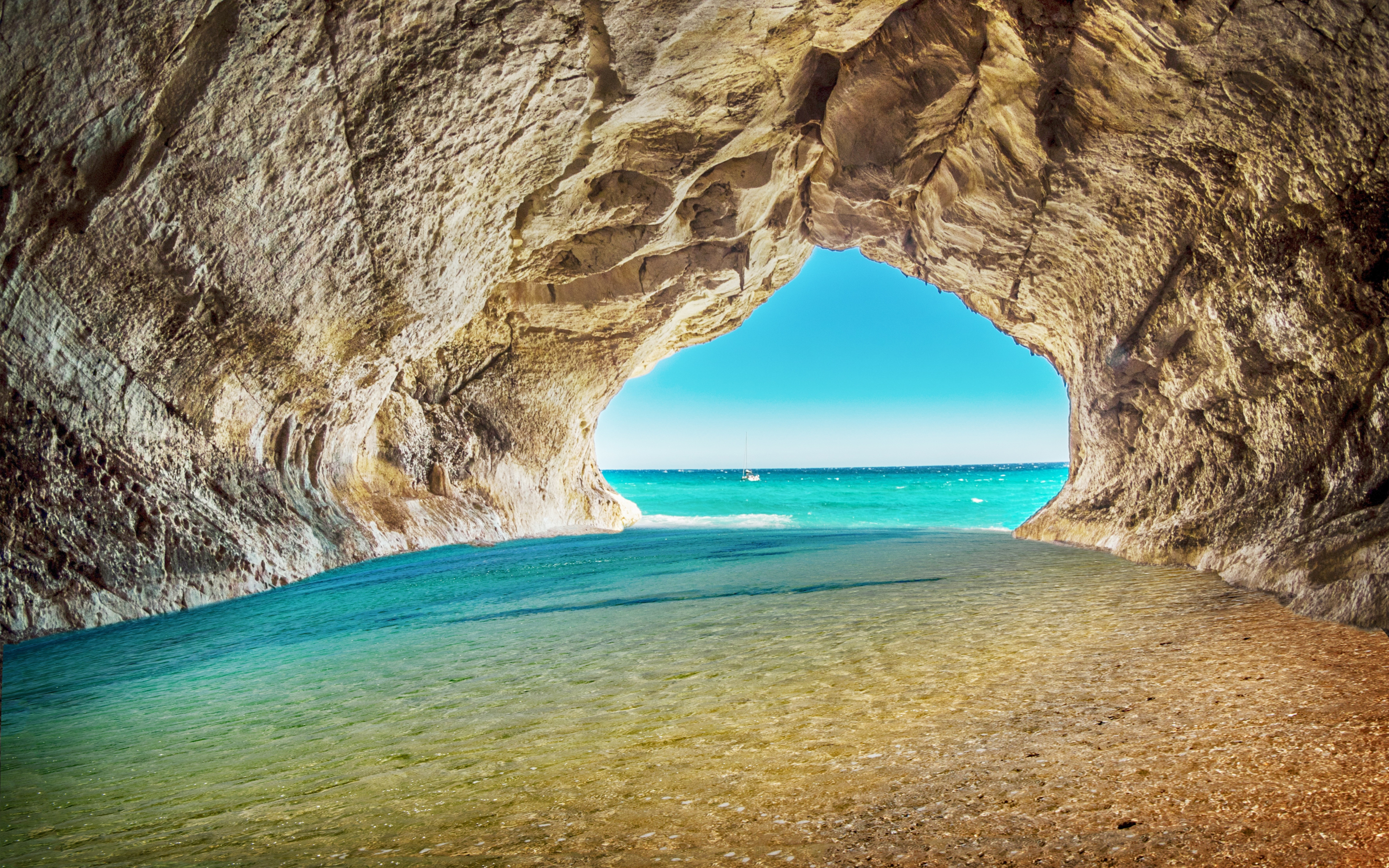 Beach, sea, rock, arch, water, blue water, cave, 2880x1800 wallpaper