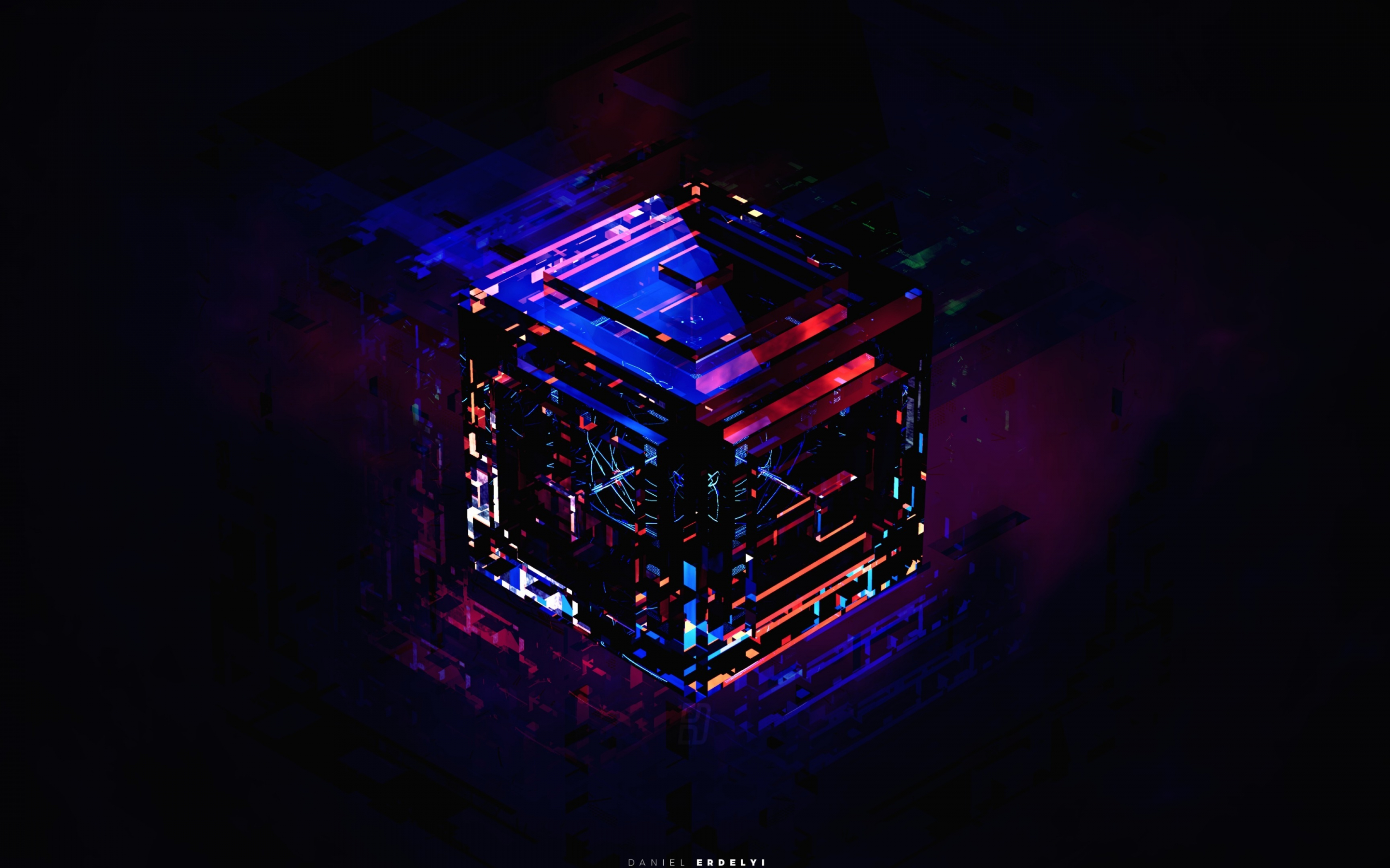 3D dark-colorful cube, abstract, 2880x1800 wallpaper