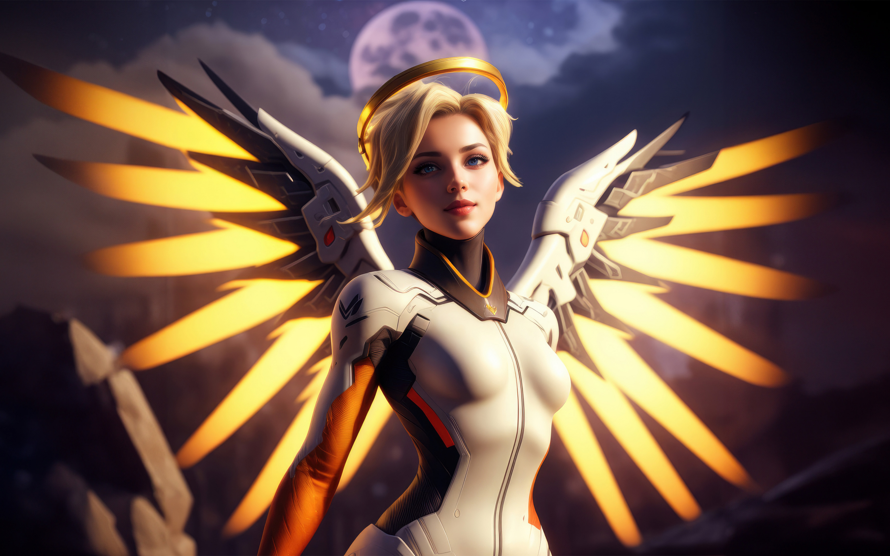 Mercy of Overwatch, The Swiss Angel, golden wings, 2880x1800 wallpaper