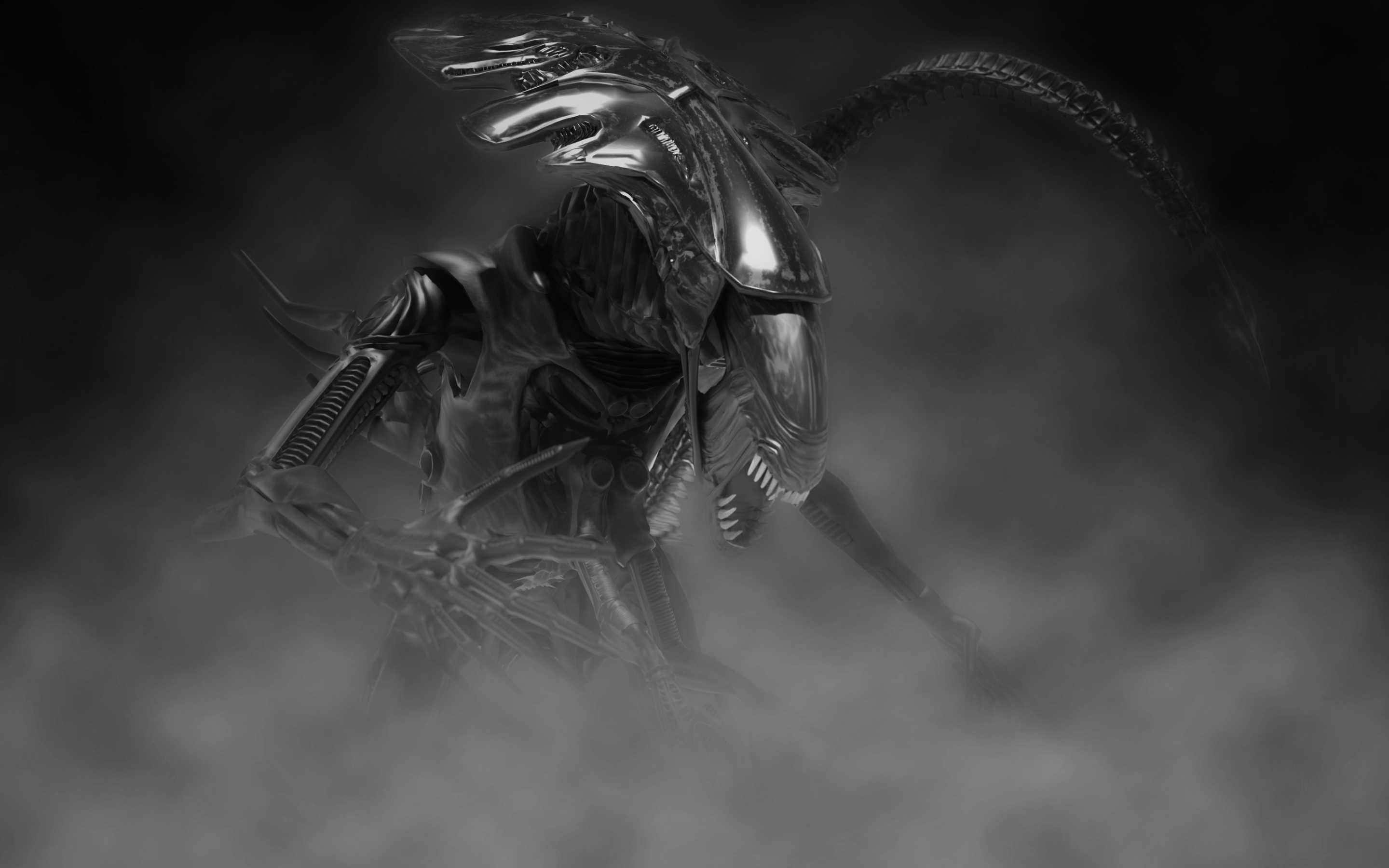 Alien, predator, creature, digital art, dark, 2880x1800 wallpaper