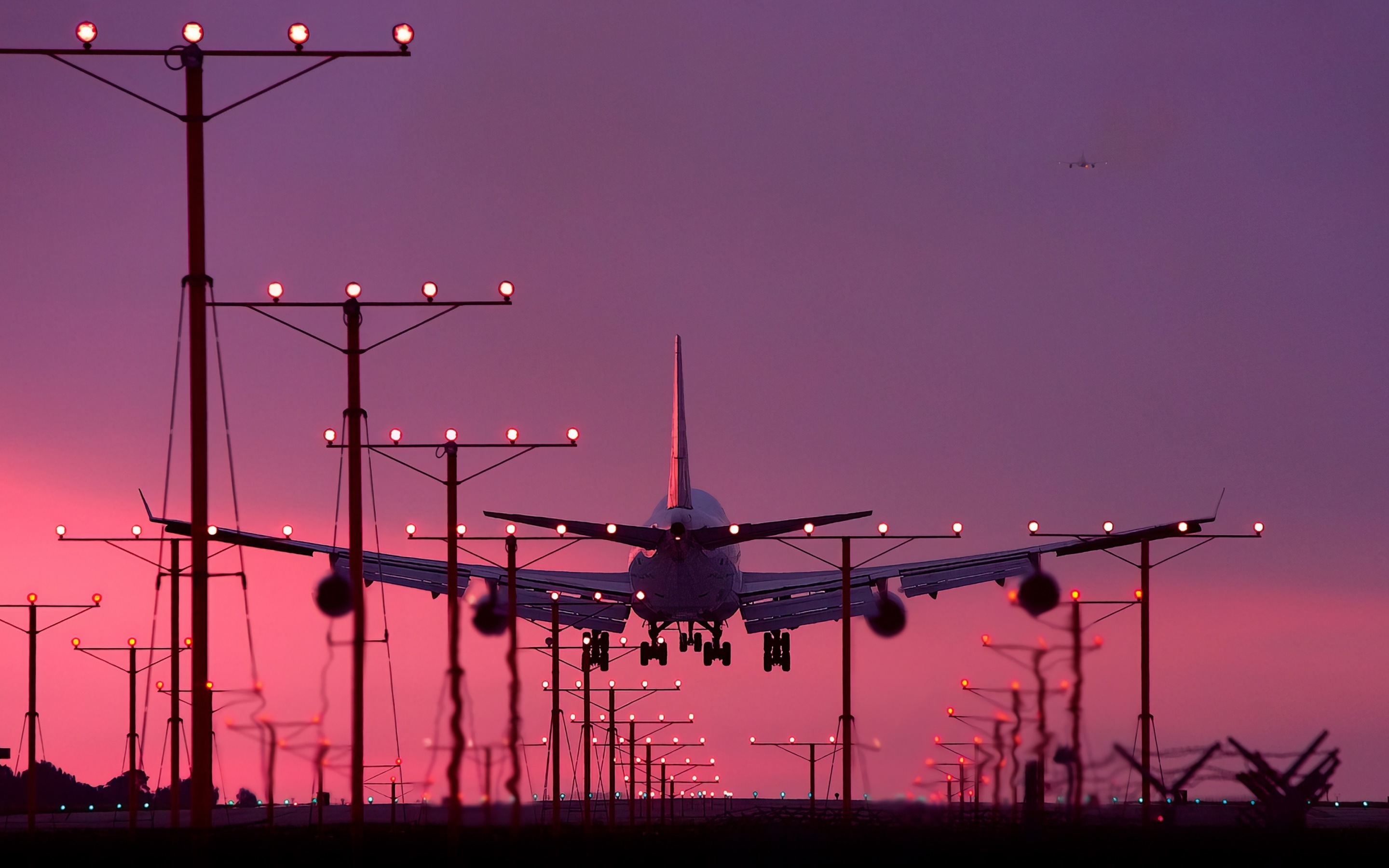 Aircraft, landing, sunset, 2880x1800 wallpaper