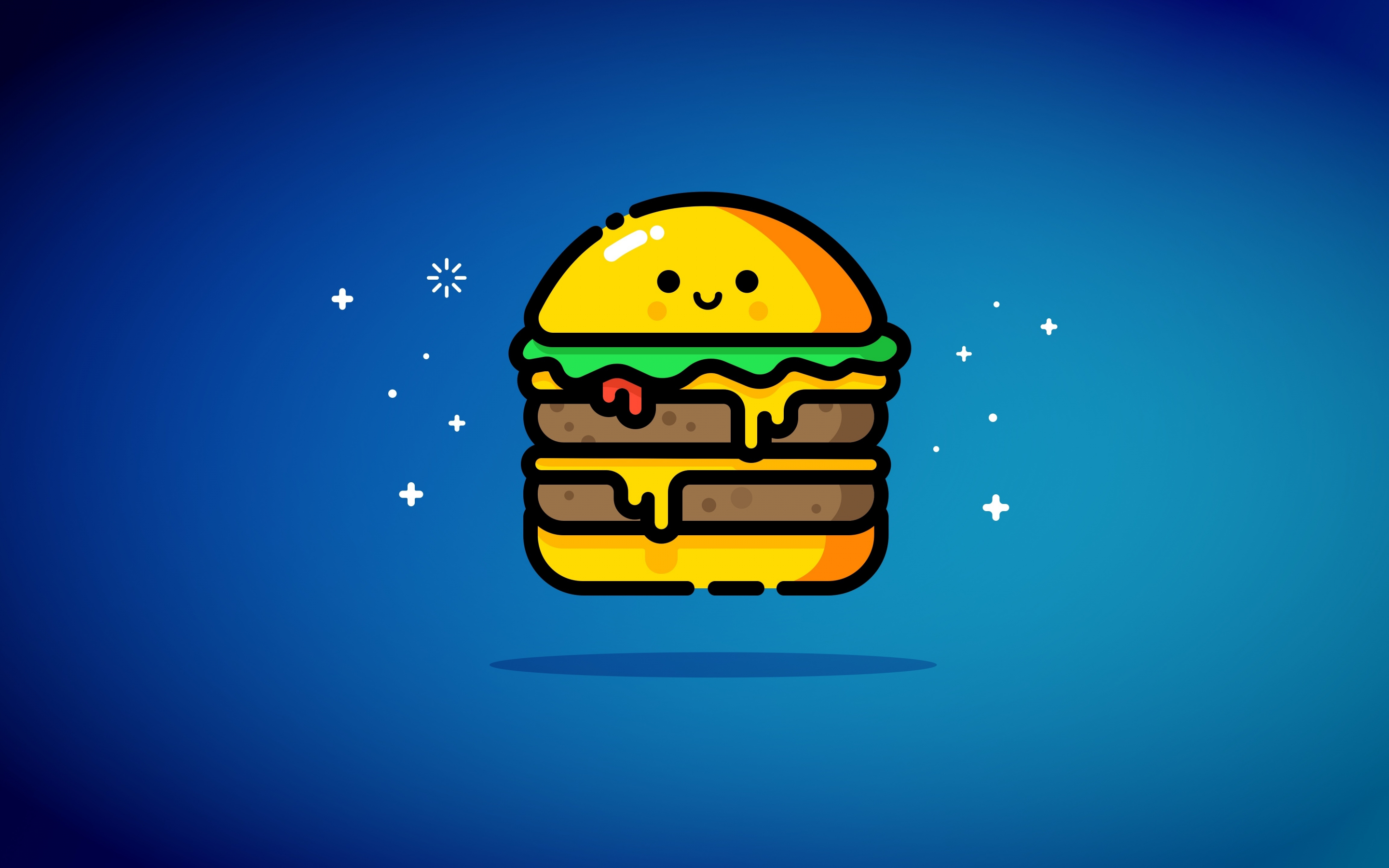 Cheese burger, blue, smiley, digital art, 2880x1800 wallpaper
