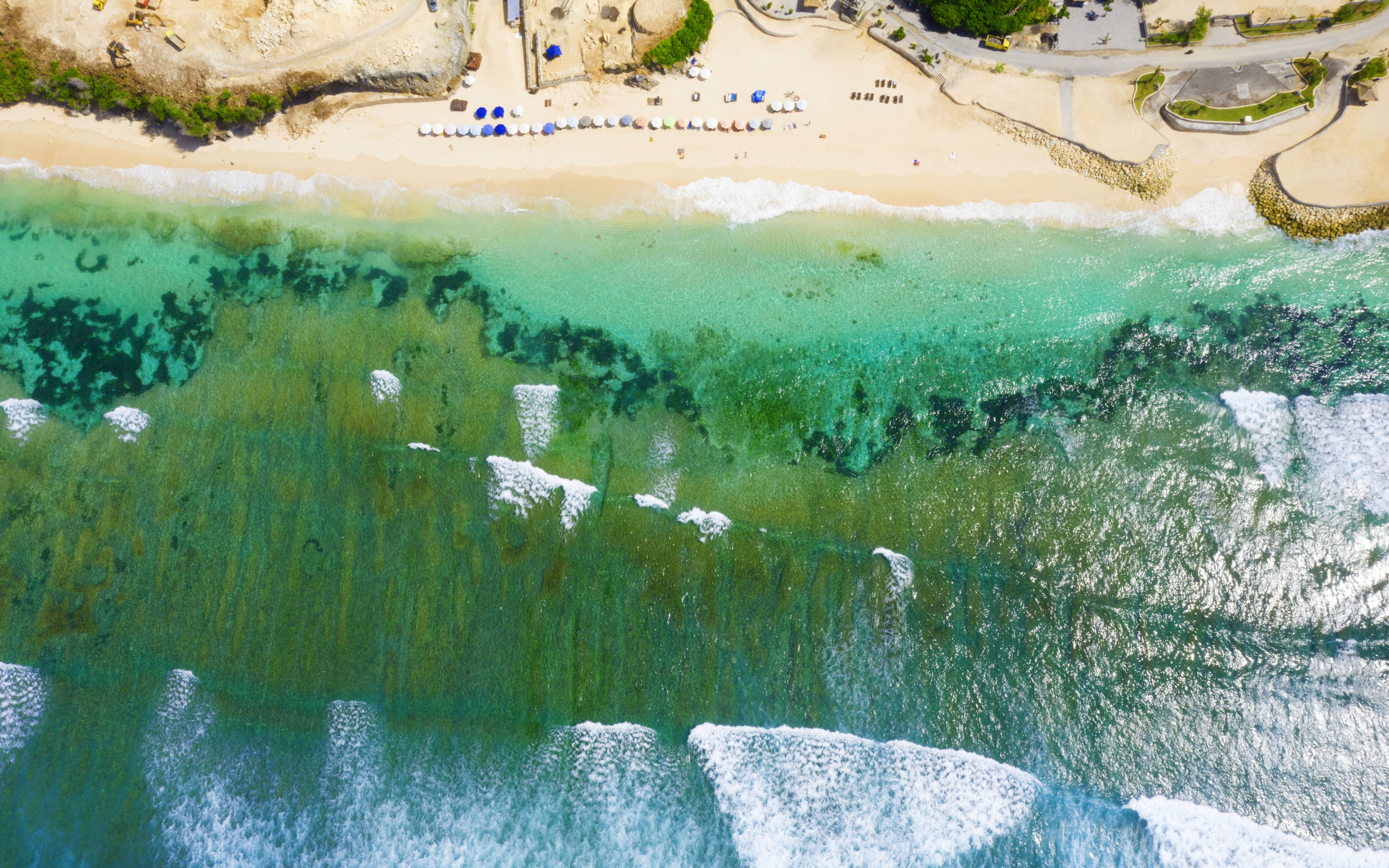 Sea waves, aerial view, green sea, summer, 2880x1800 wallpaper