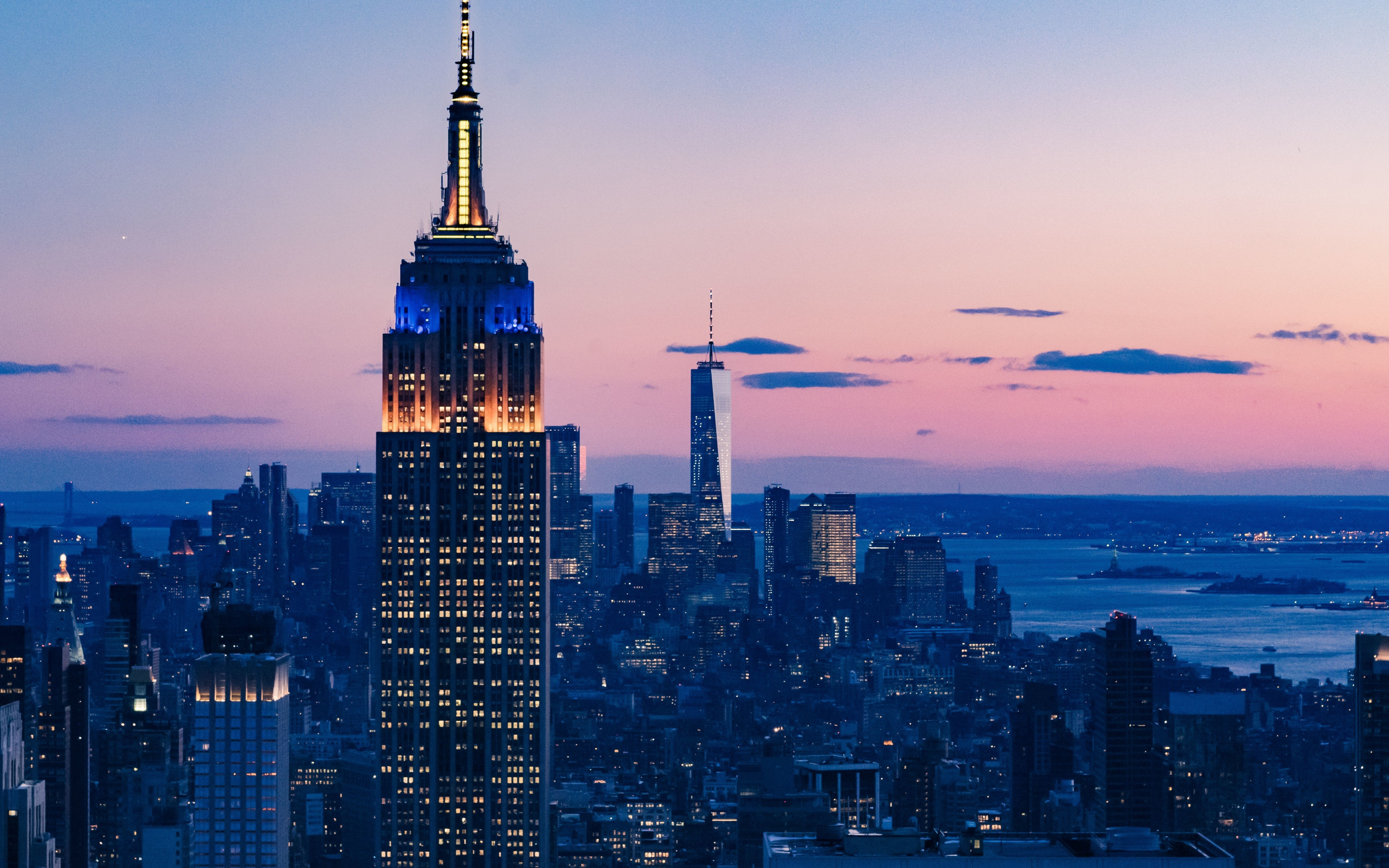 New York, sunset, buildings, 2880x1800 wallpaper