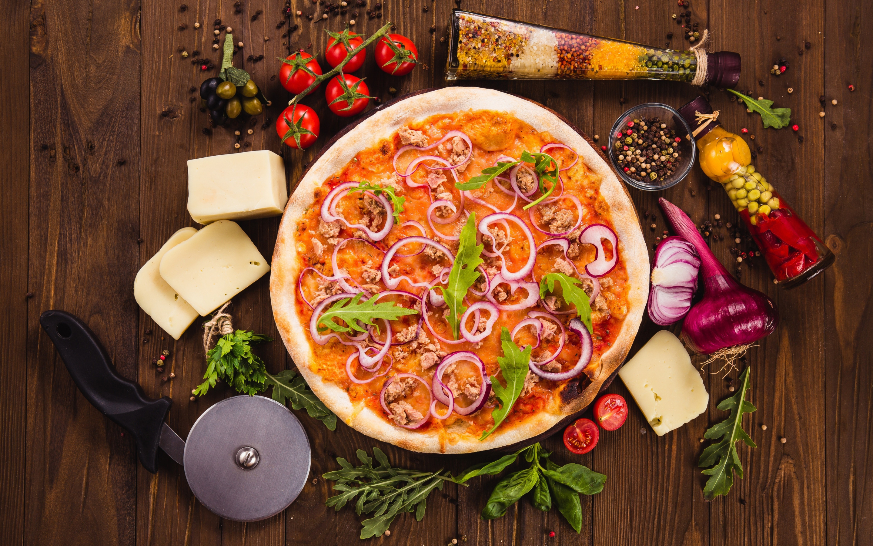 Food, pizza, vegetables, baking, 2880x1800 wallpaper
