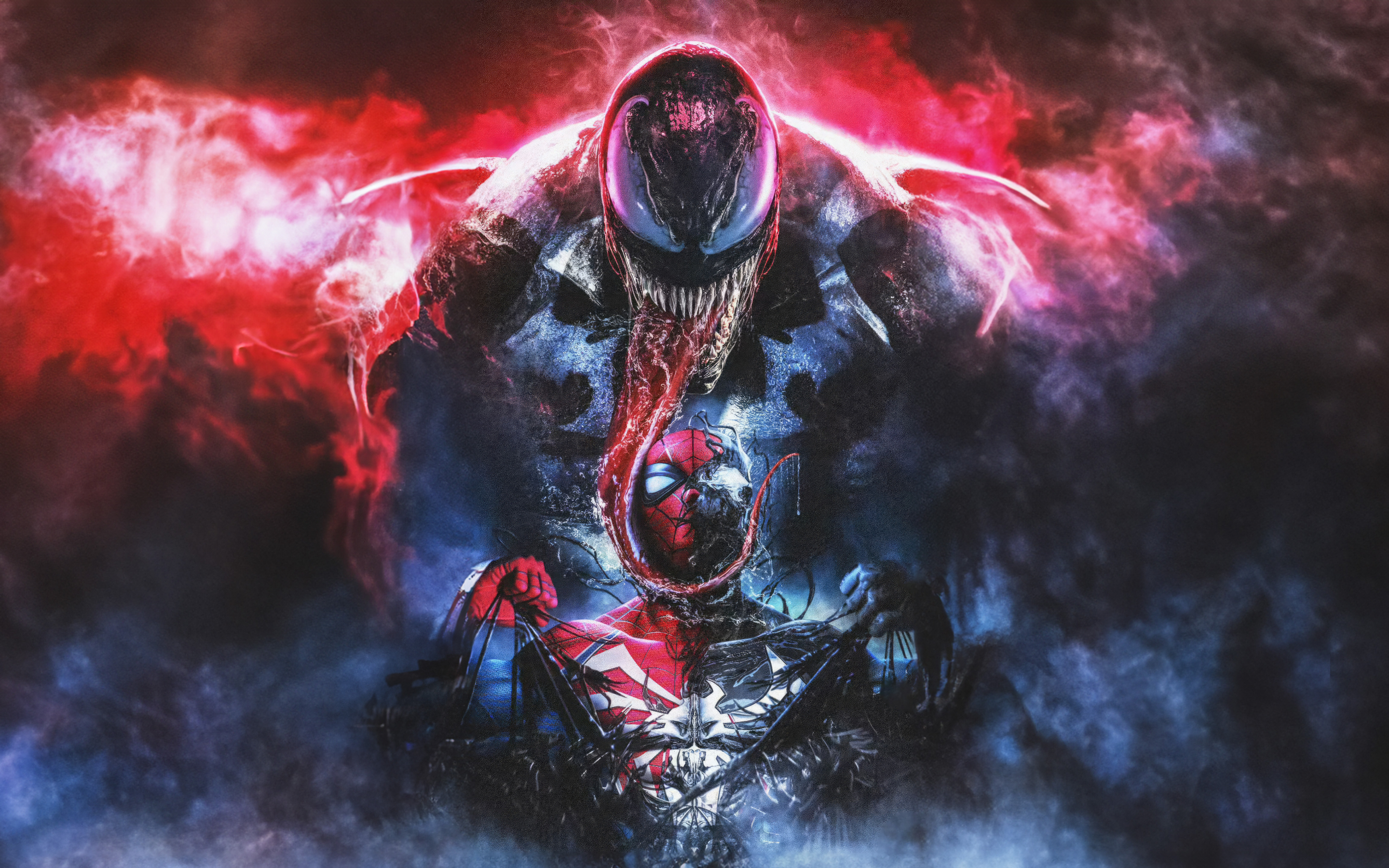 Venom and spiderman, dark, 2880x1800 wallpaper