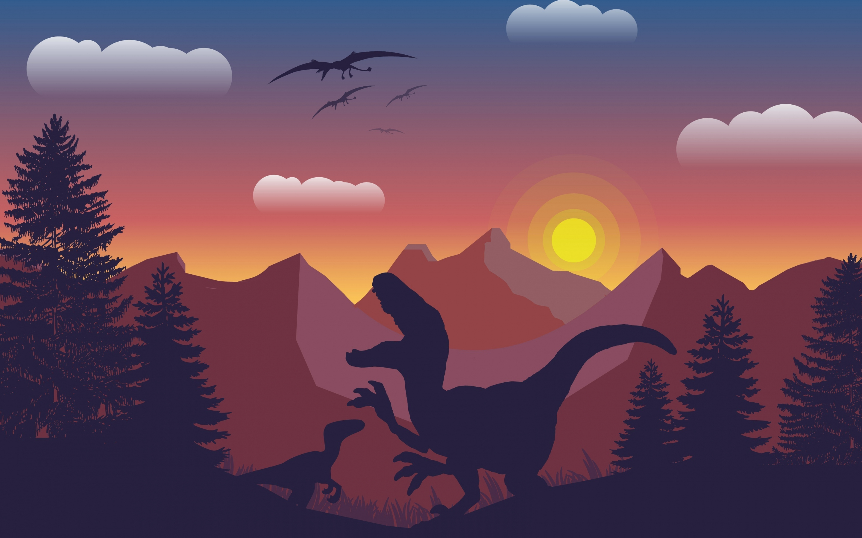 Dinosaur, mountains, digital art, 2880x1800 wallpaper