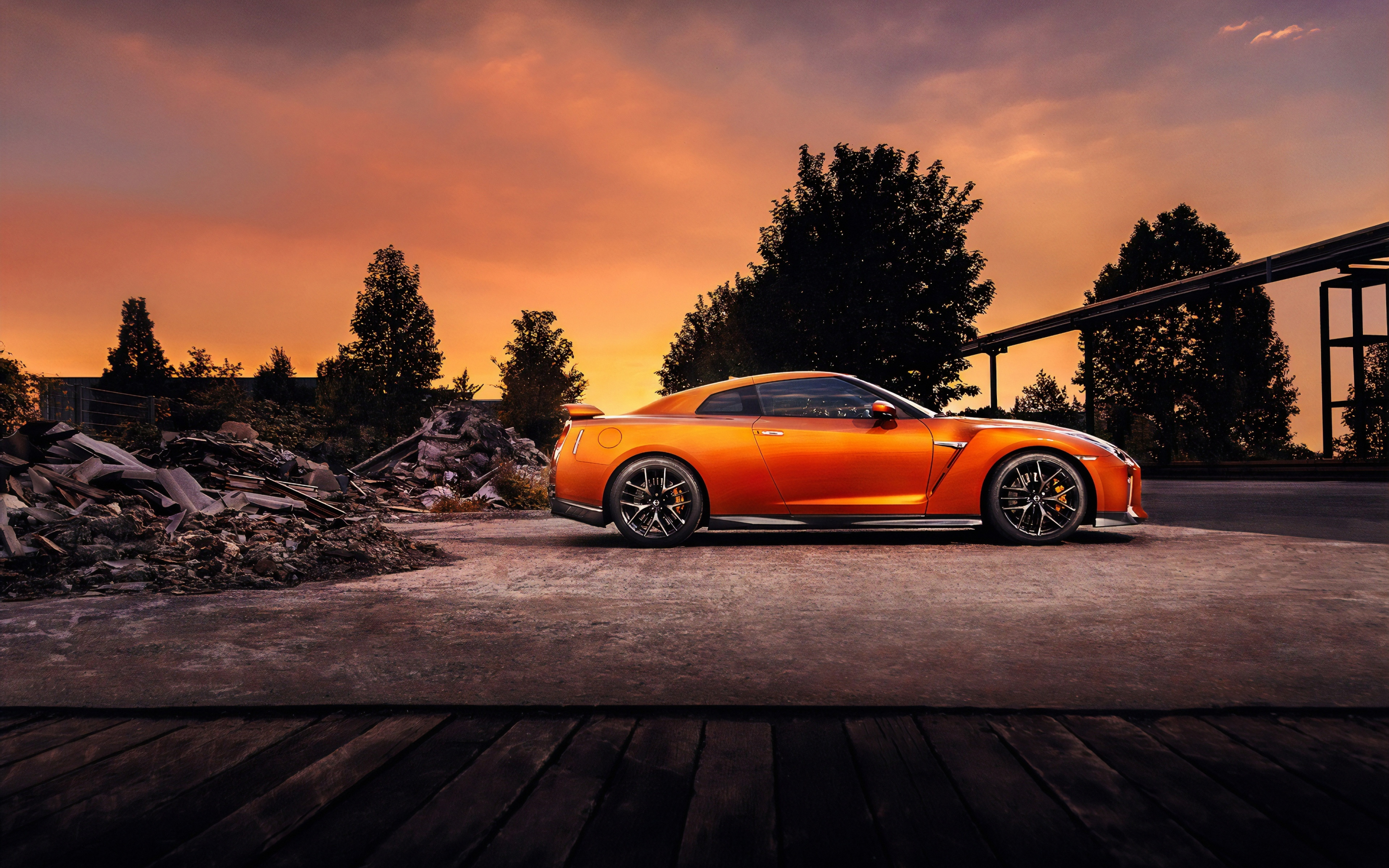 Side view, orange, Nissan GT-R, 2880x1800 wallpaper