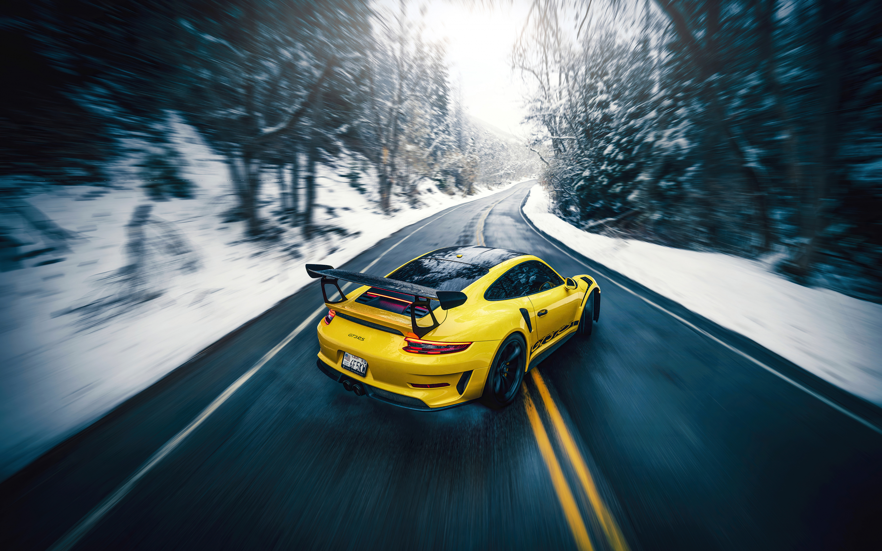 Porsche GT3RS, yellow sports car, on-road, 2021, 2880x1800 wallpaper
