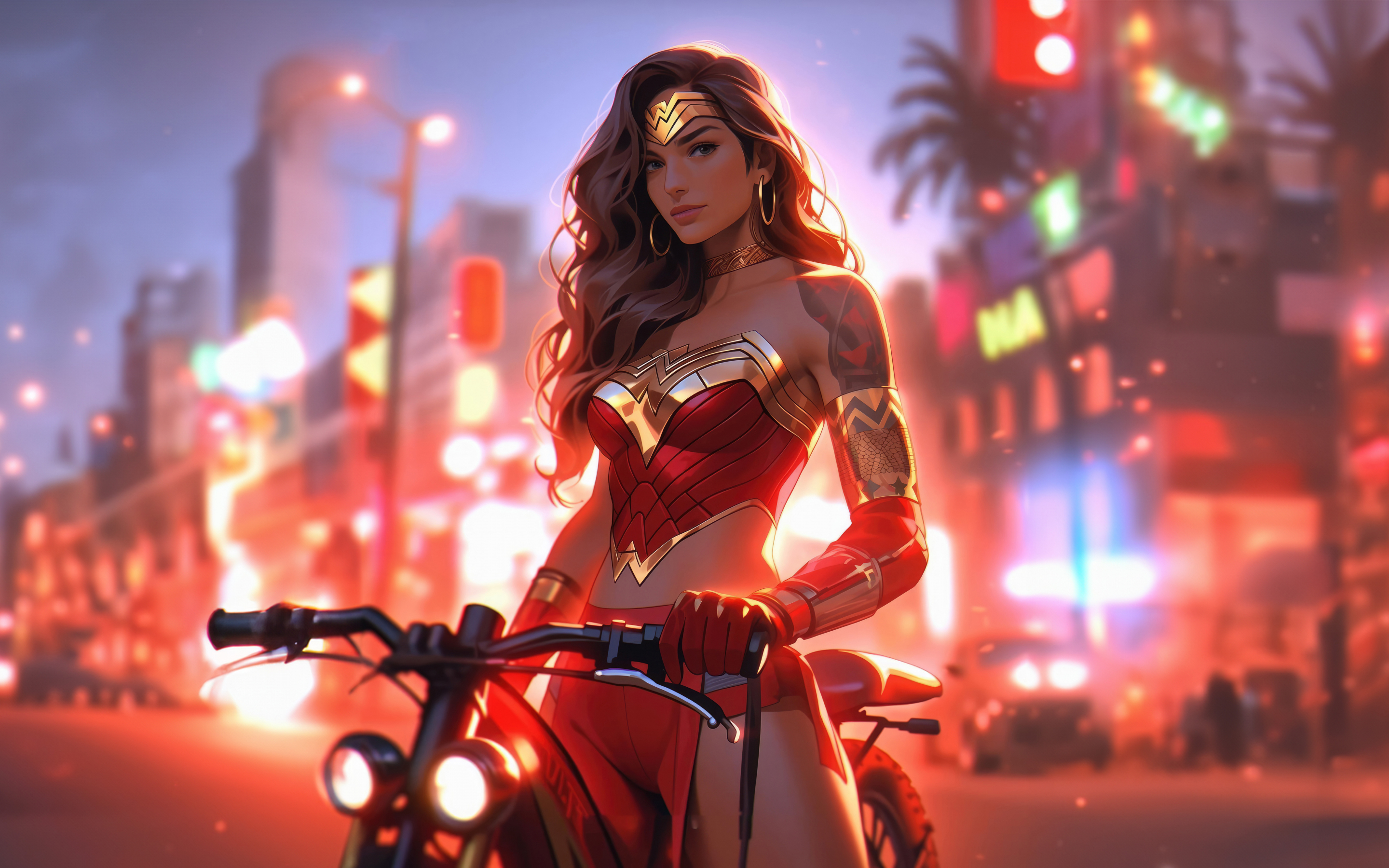 Wonder woman, GTA reign biker, superhero, 2880x1800 wallpaper