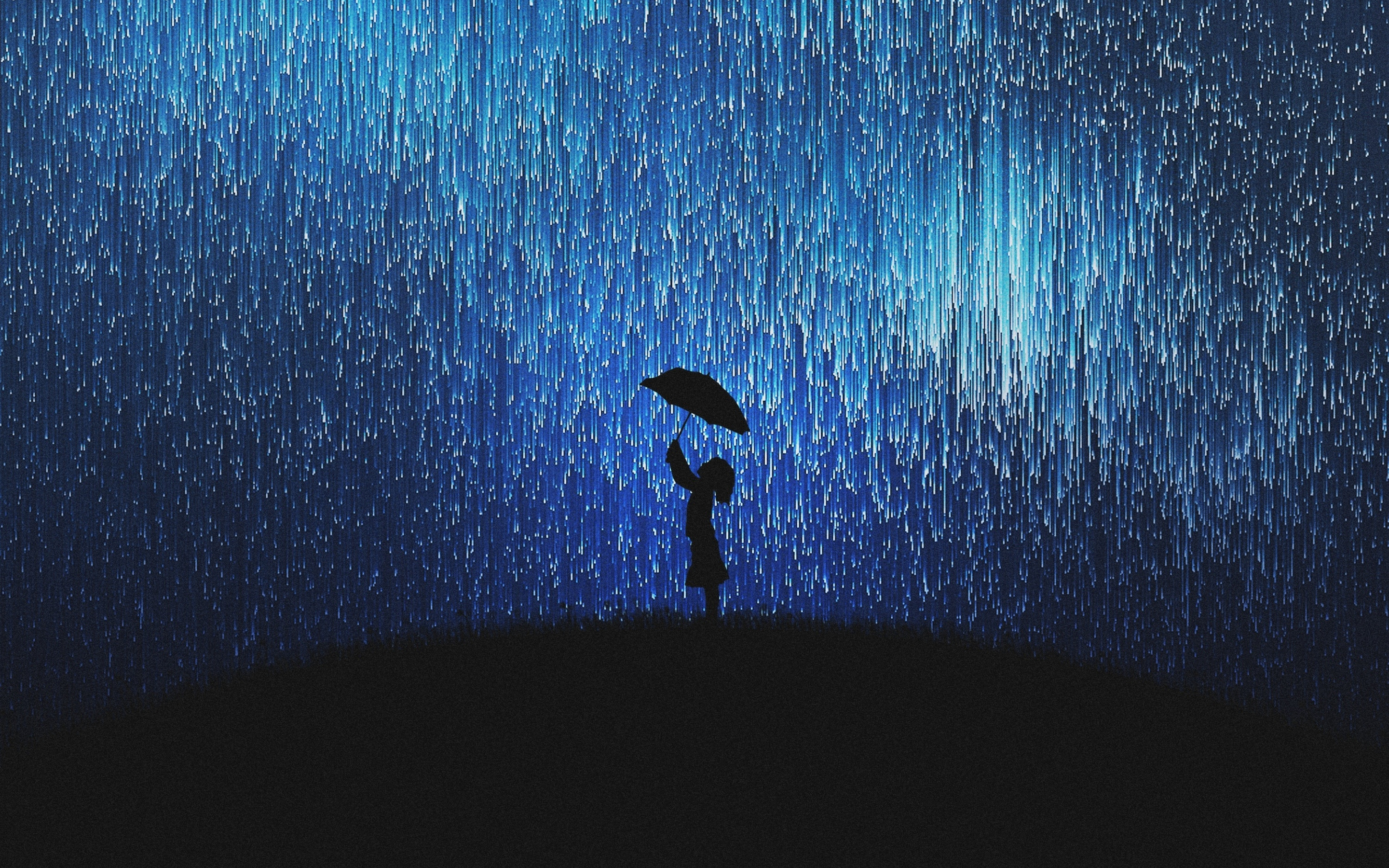 Silhouette, girl in rain, fun, mood, umbrella, 2880x1800 wallpaper