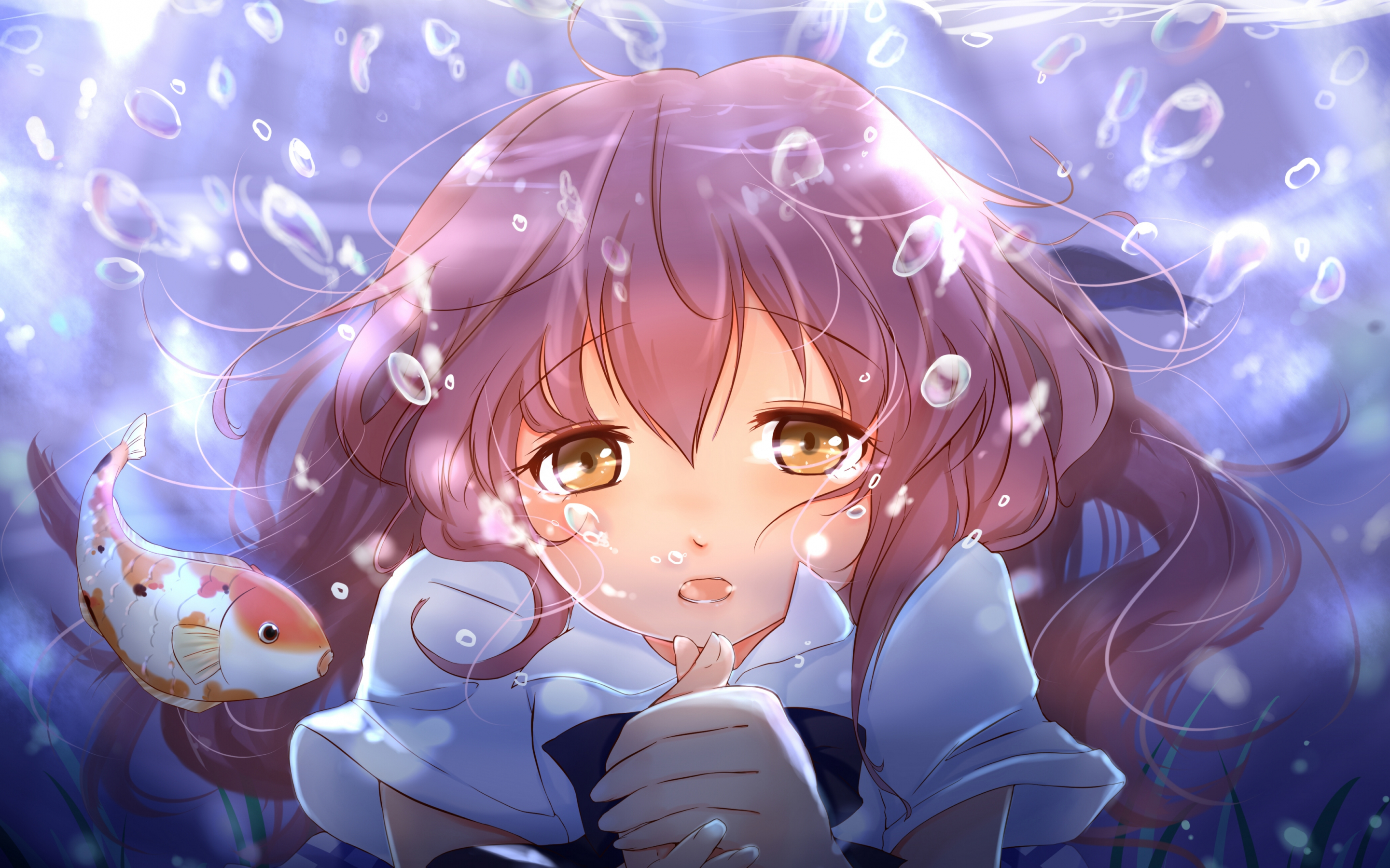 Cute face, anime girl, underwater, Nishimiya Shouko, Koe no Katachi, 2880x1800 wallpaper