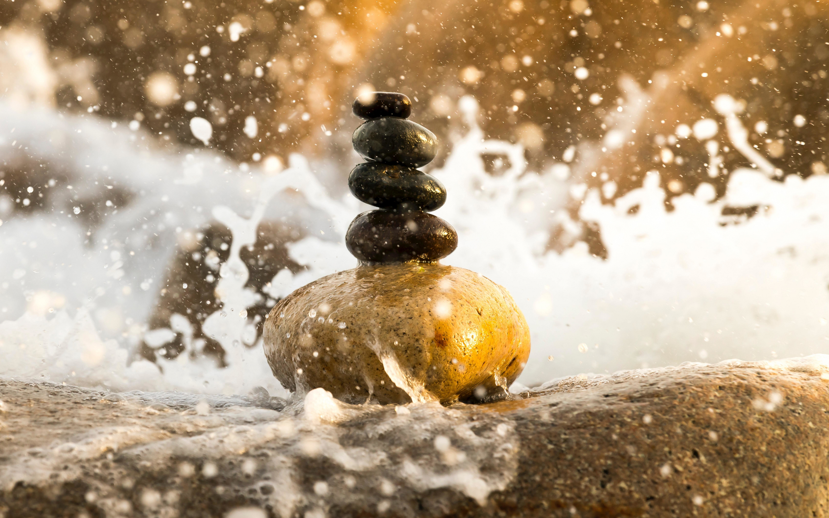 Balance, rocks, water splash, 2880x1800 wallpaper