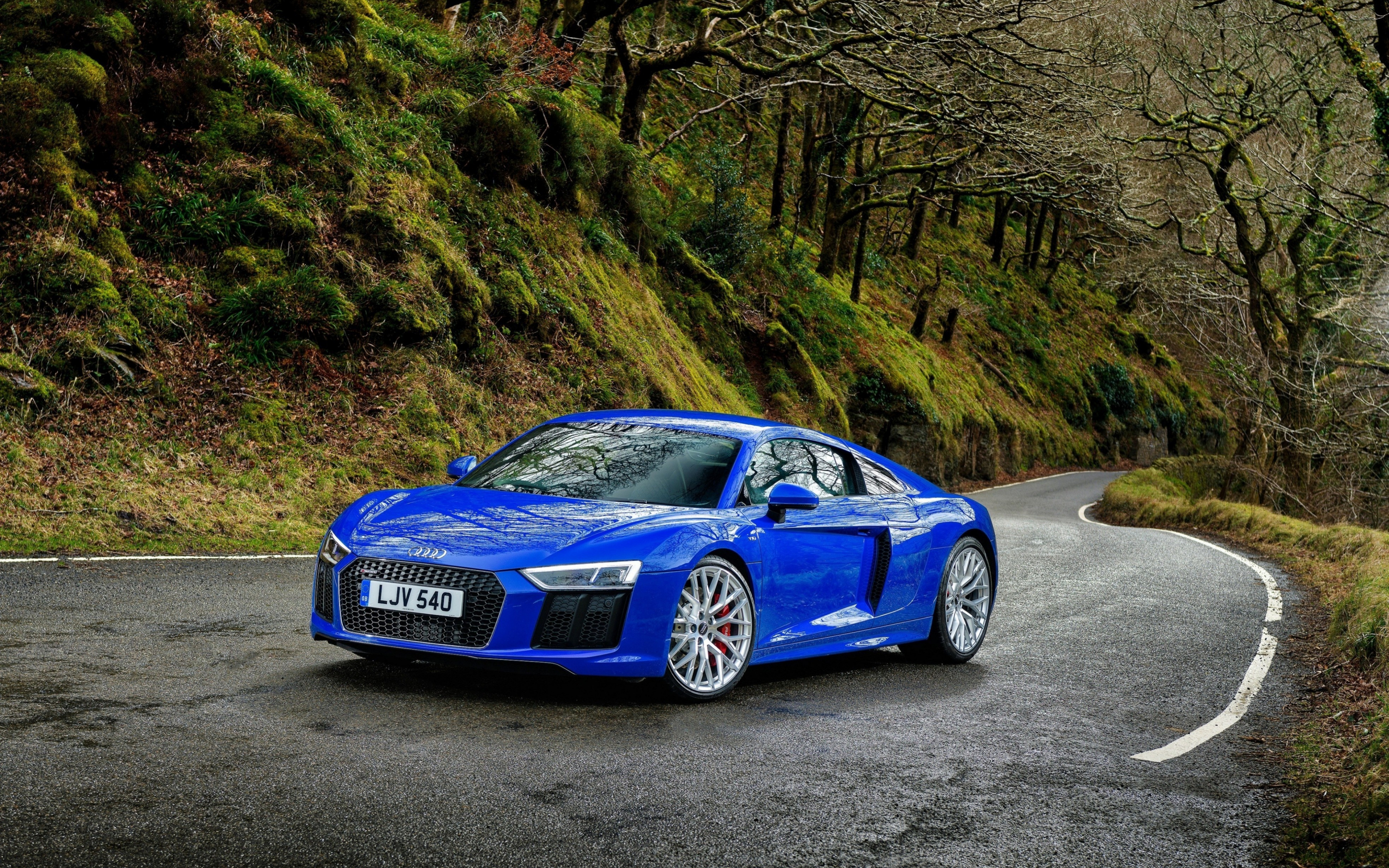 Audi R8, blue luxurious car, road, 2880x1800 wallpaper