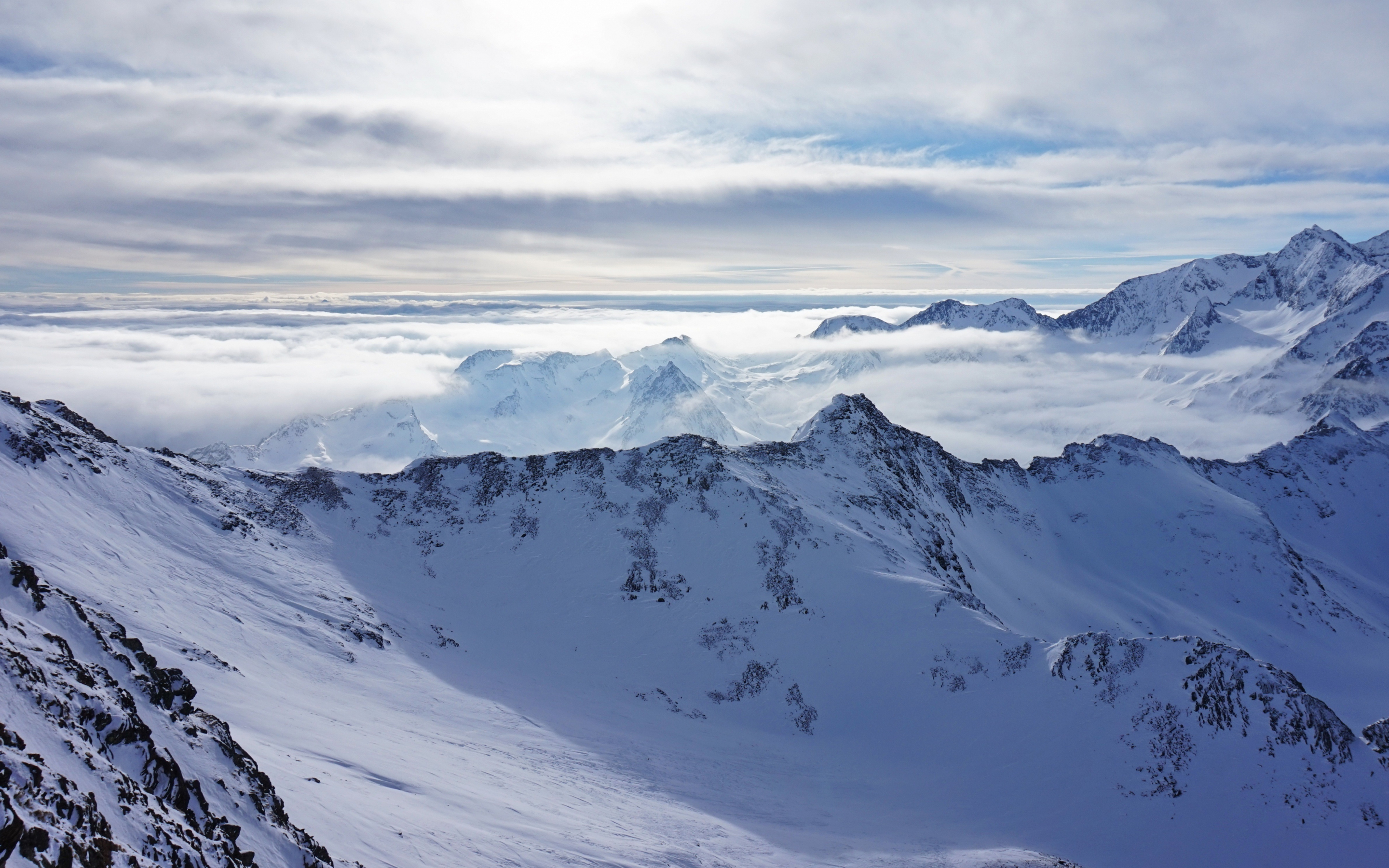 Snowy mountains, nature, clouds, skyline, landscape, 2880x1800 wallpaper