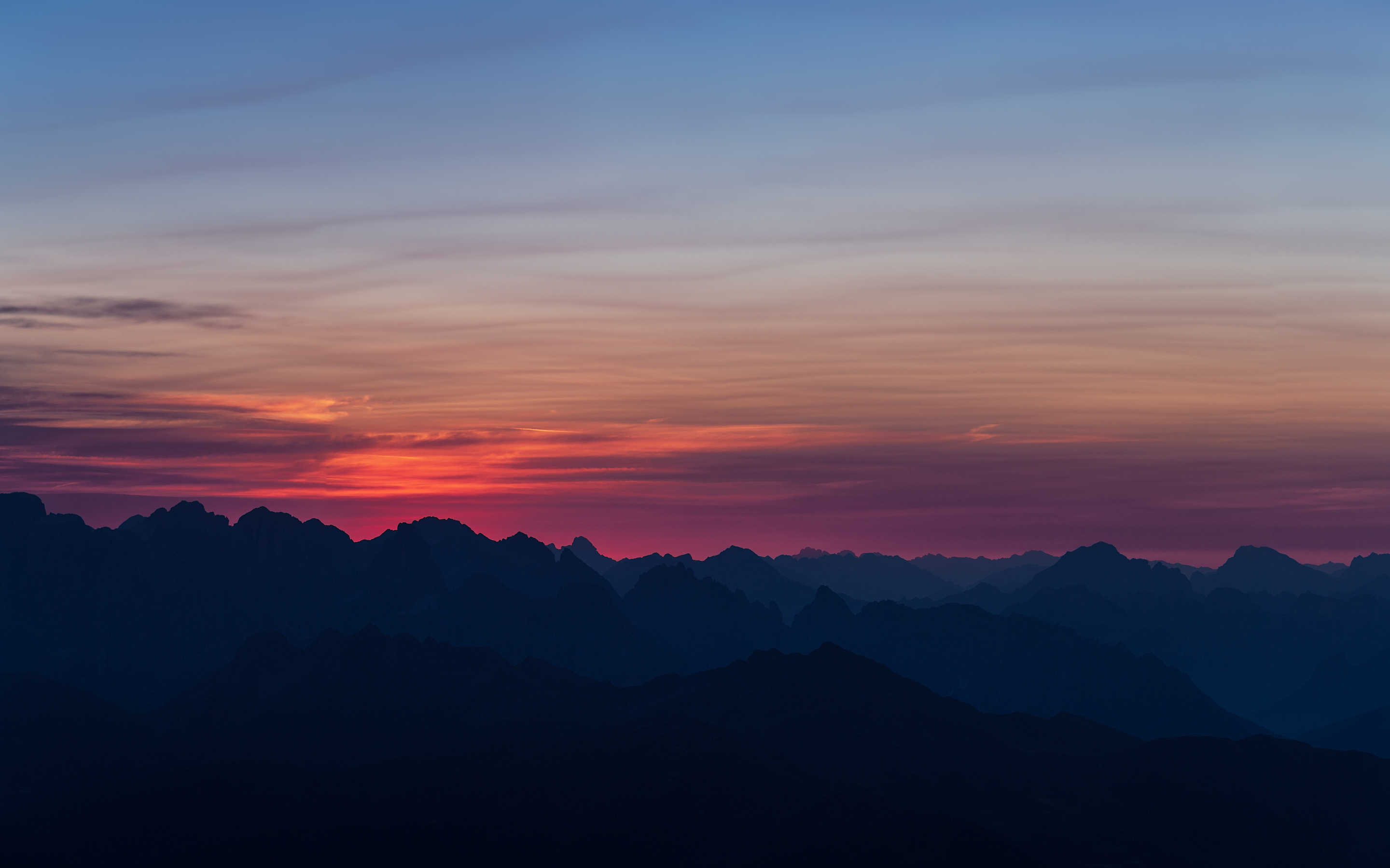 Mountains, sunset, sky, horizon, 2880x1800 wallpaper