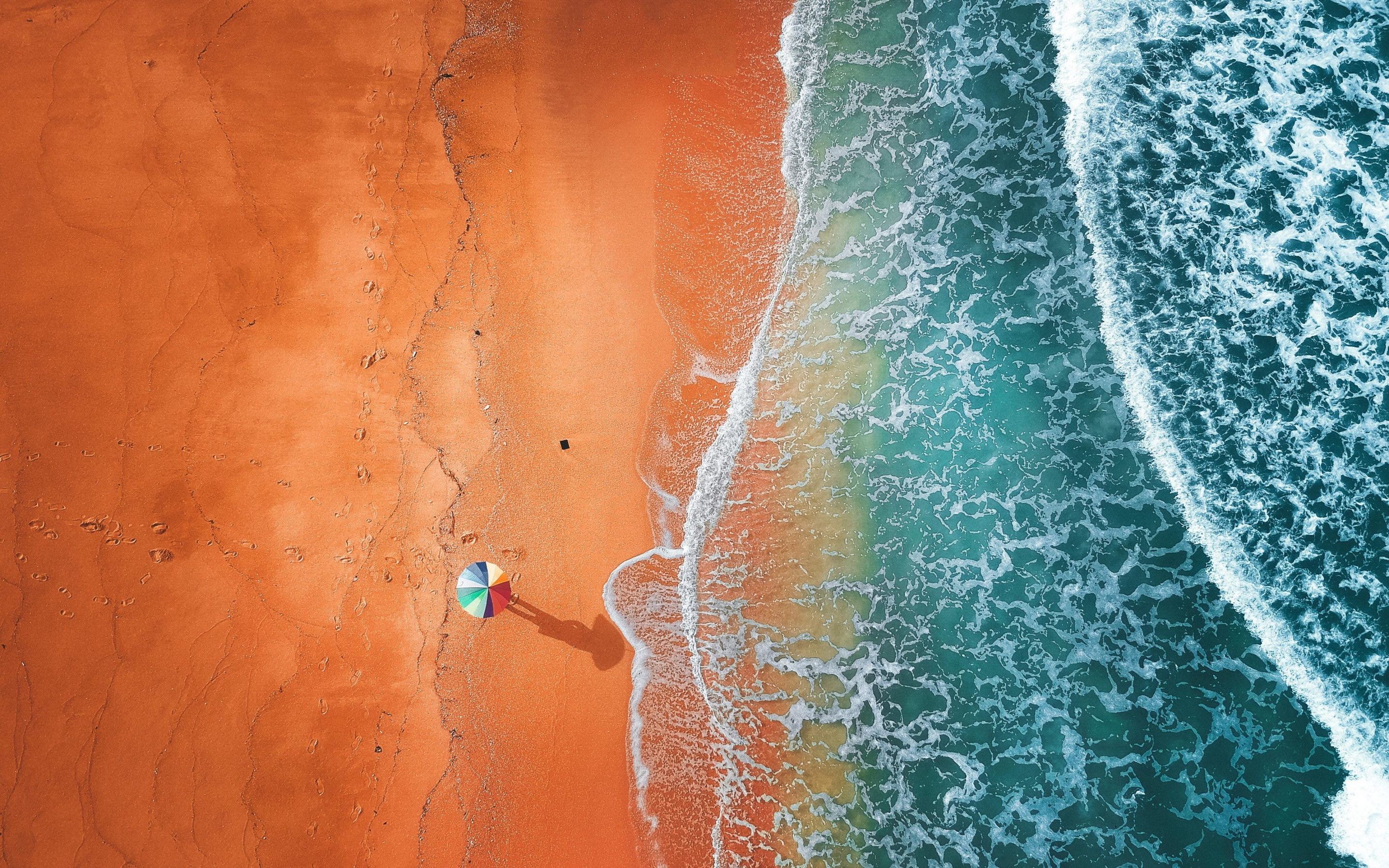 Beach, drone view, adorable sea-shore, 2880x1800 wallpaper