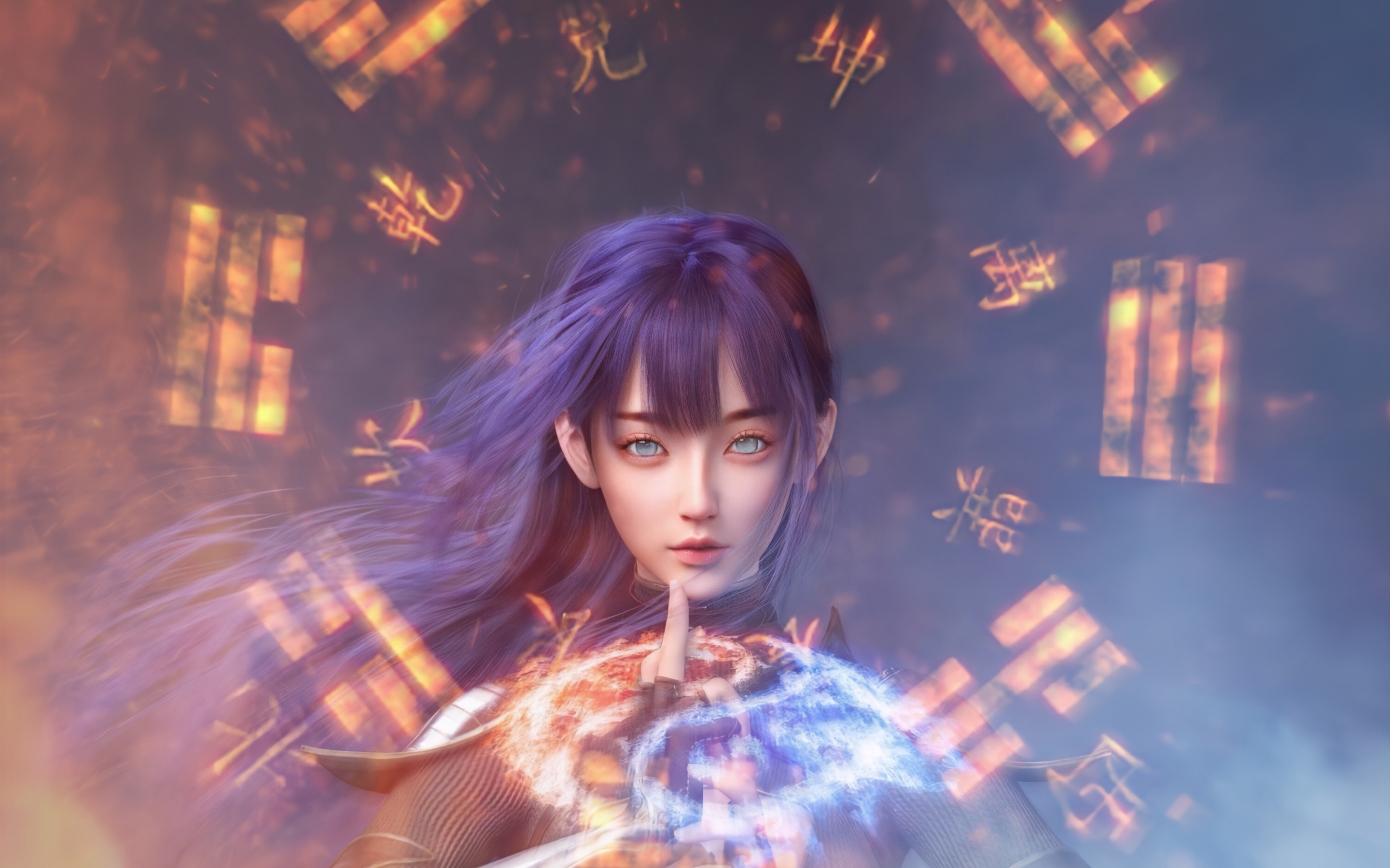 Purple hair girl, game character, original, 2880x1800 wallpaper