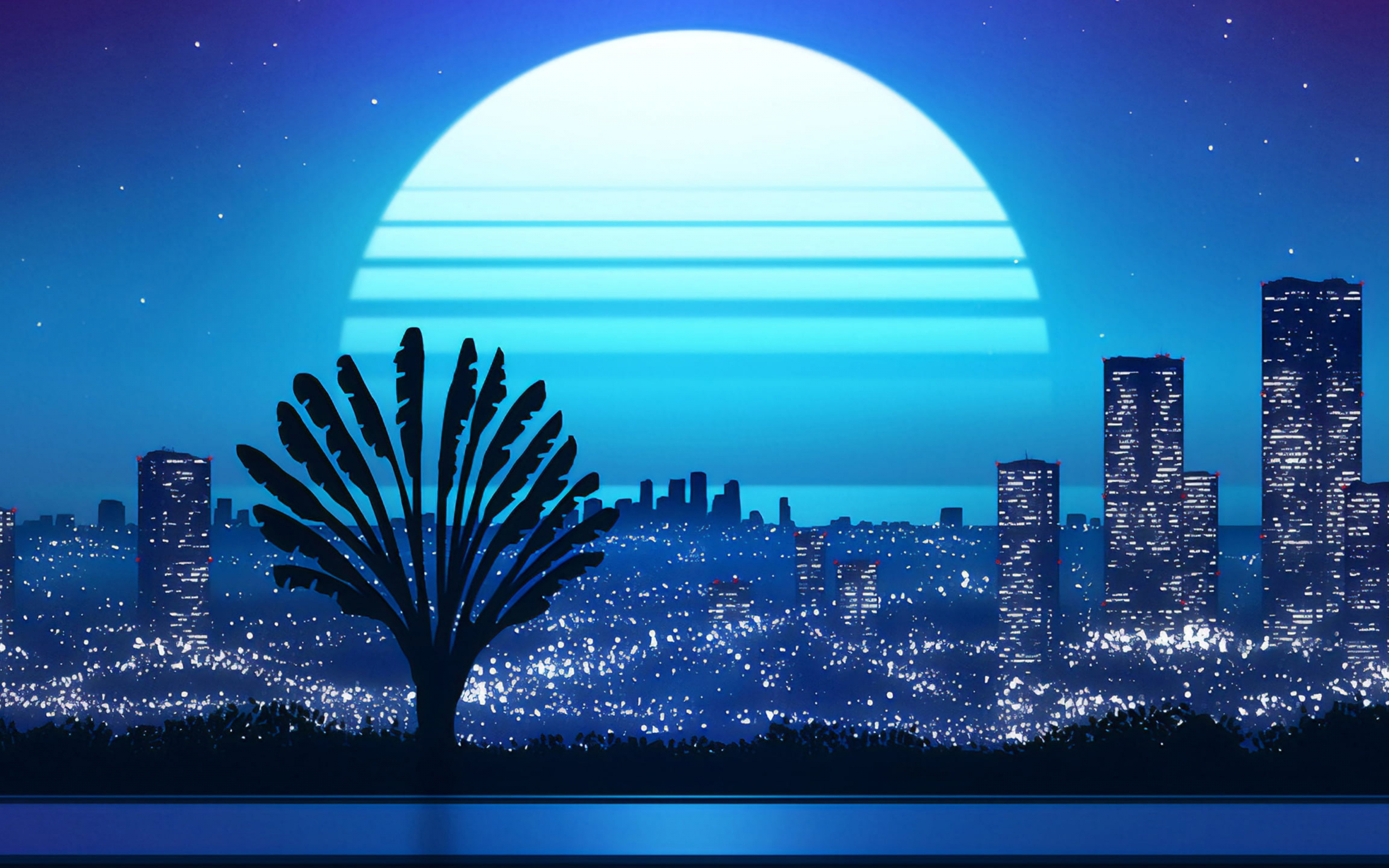 Vaporwave, illustration, cityscape, moon light, landscape, 2880x1800 wallpaper