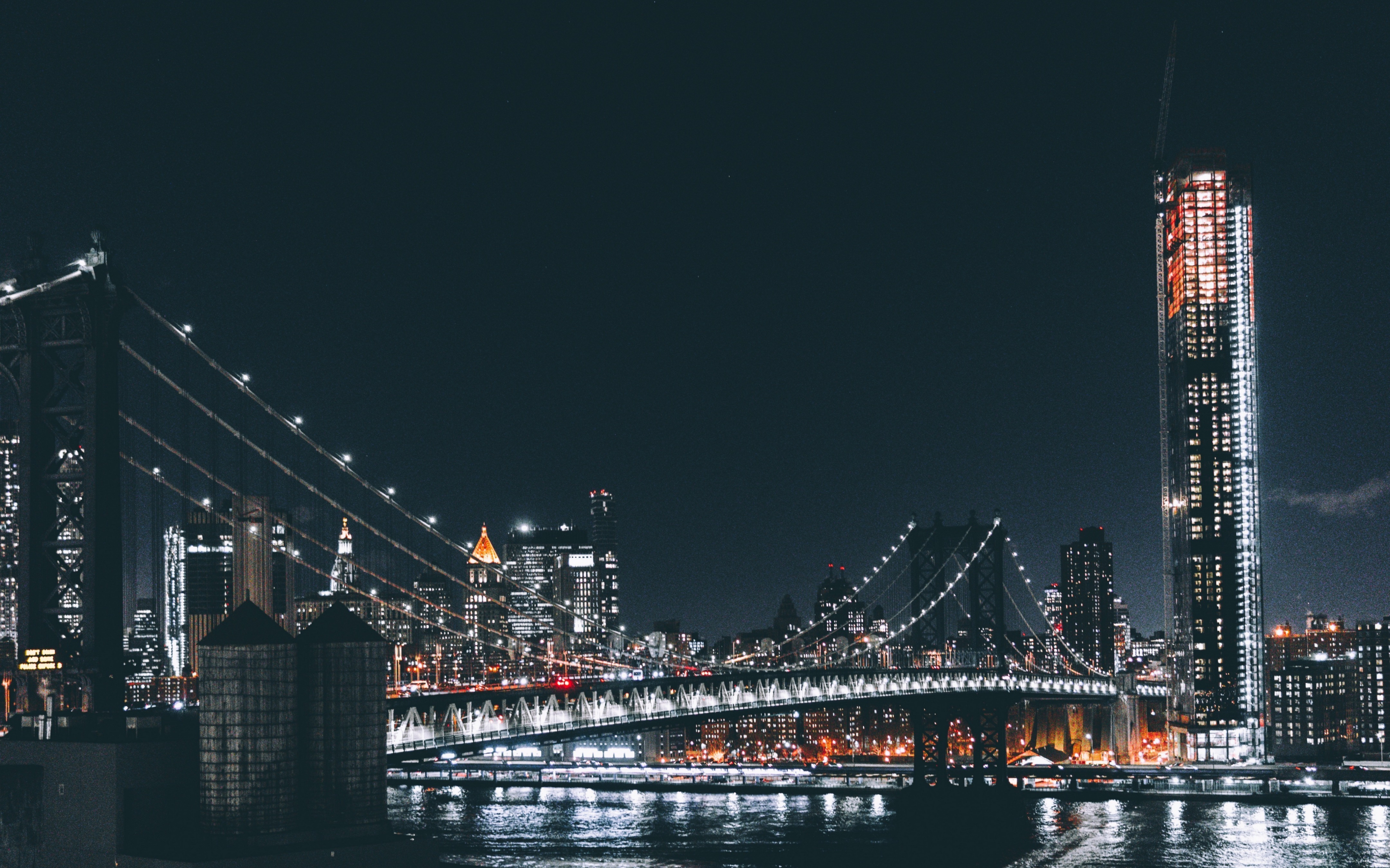 Brooklyn bridge, buildings, night, city, 2880x1800 wallpaper