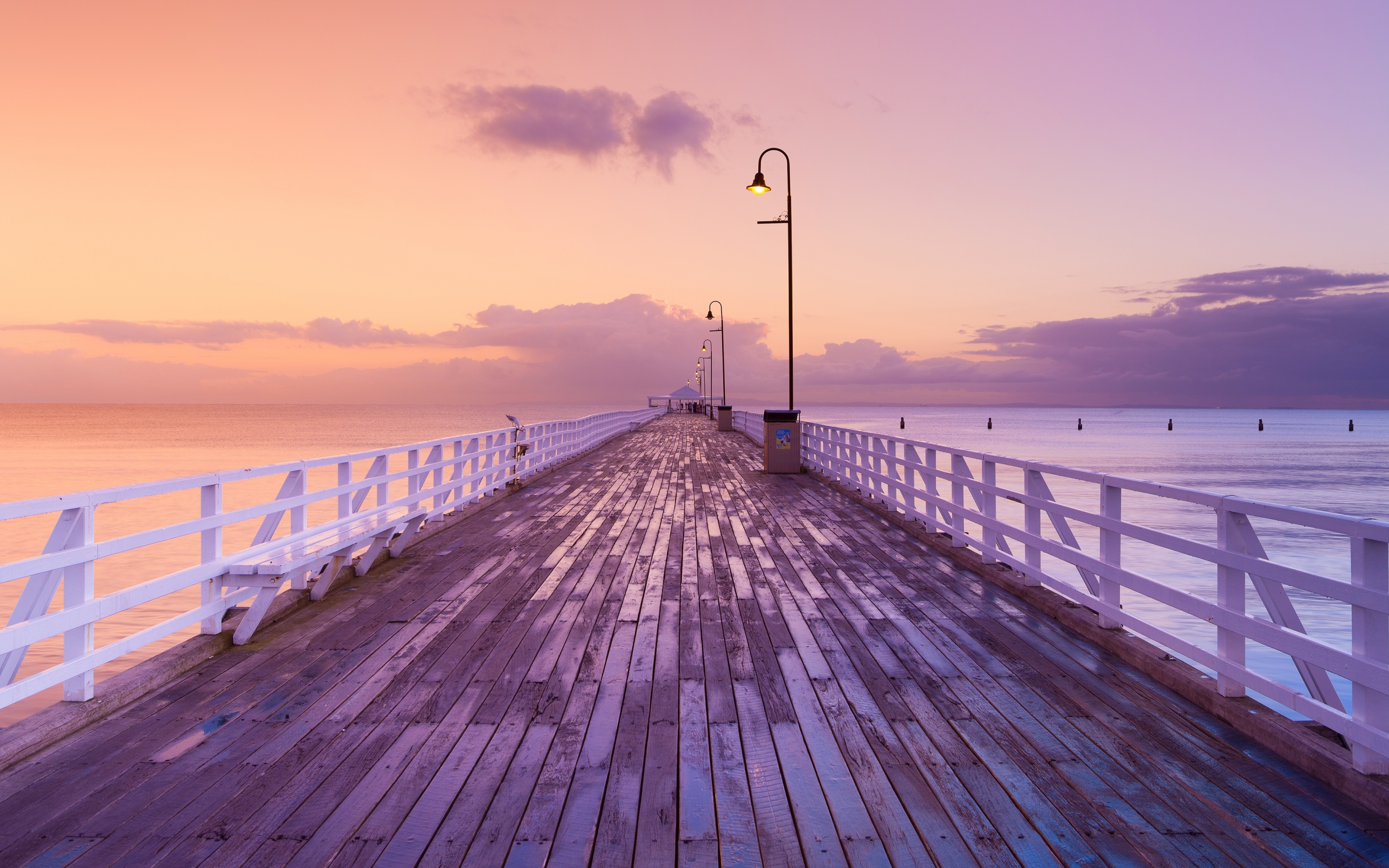 Sunset, fishing pier, Brisbane, 2880x1800 wallpaper