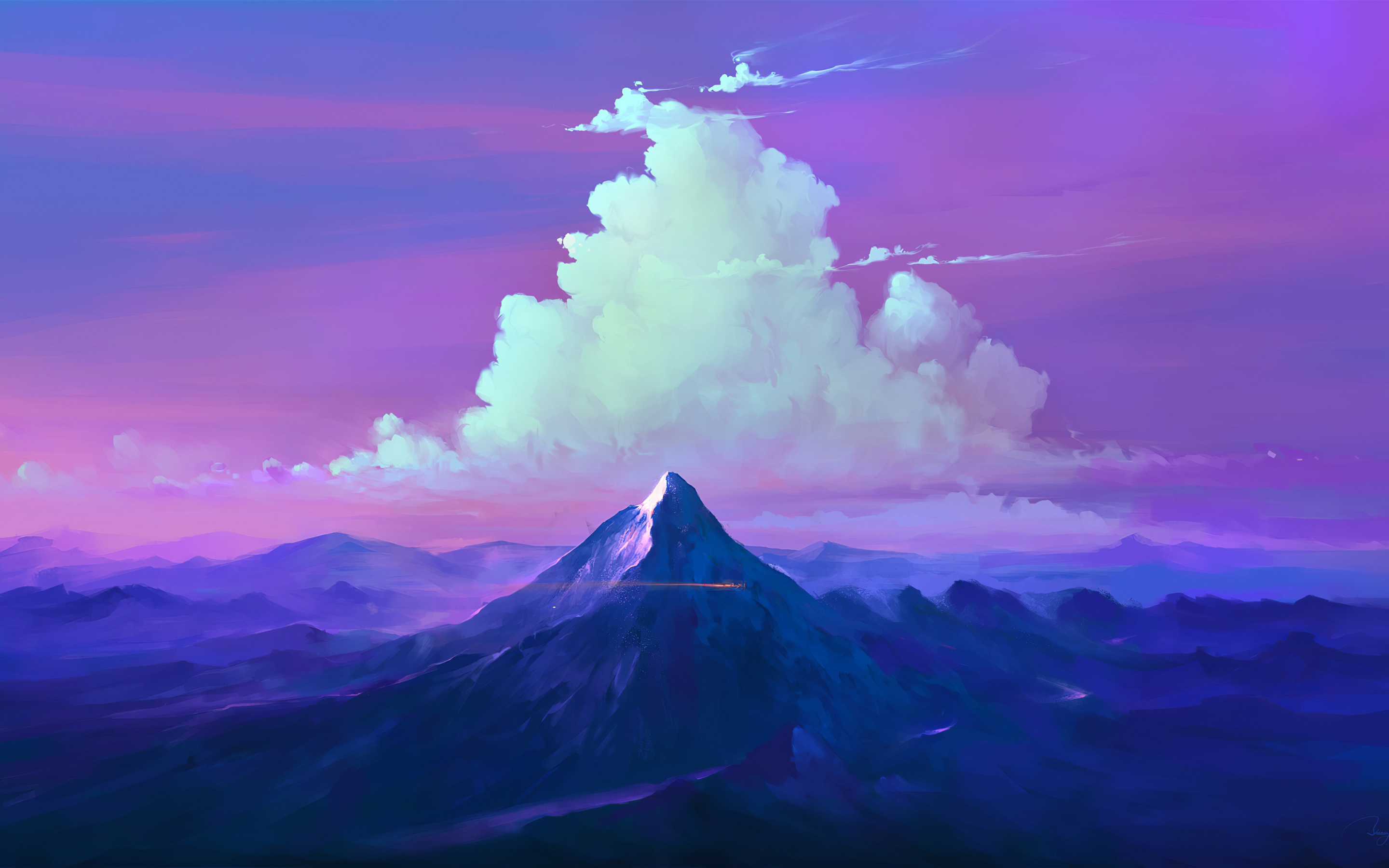 Mountains, clouds, landscape, art, 2880x1800 wallpaper