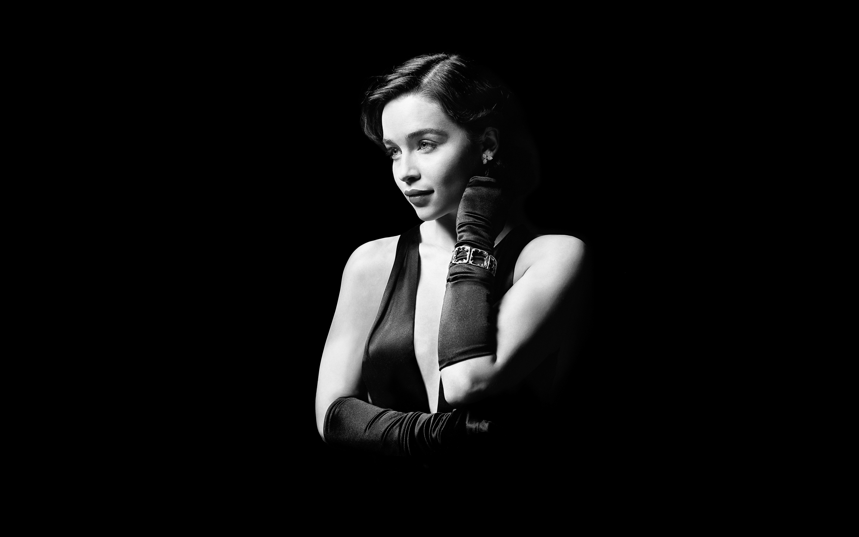 Emilia Clarke, BW, actress, 2880x1800 wallpaper
