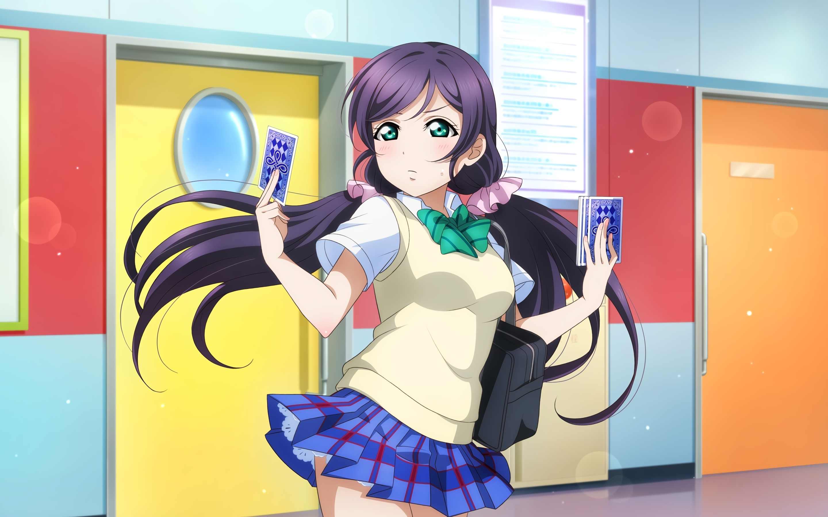 Anime girl, school uniform, pretty eyes green, Love Live!, 2880x1800 wallpaper