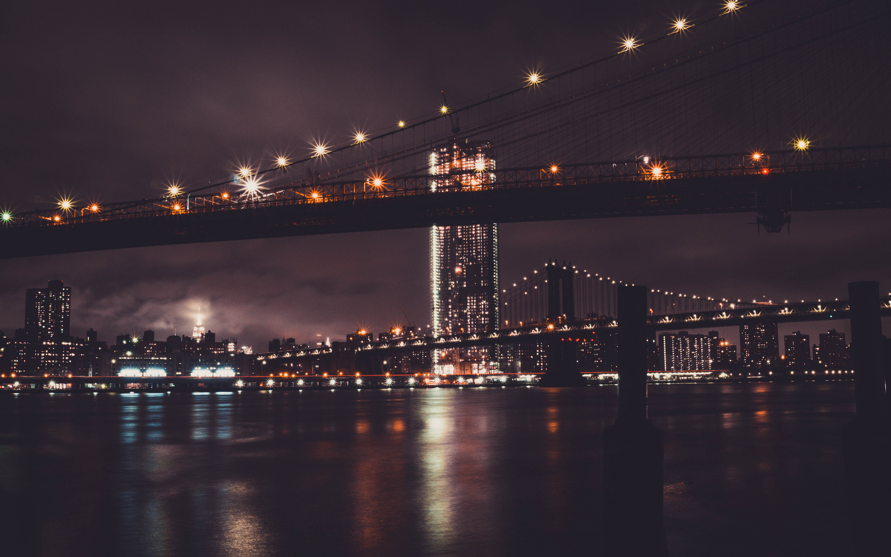Brooklyn bridge, night, city, new york City, 2880x1800 wallpaper