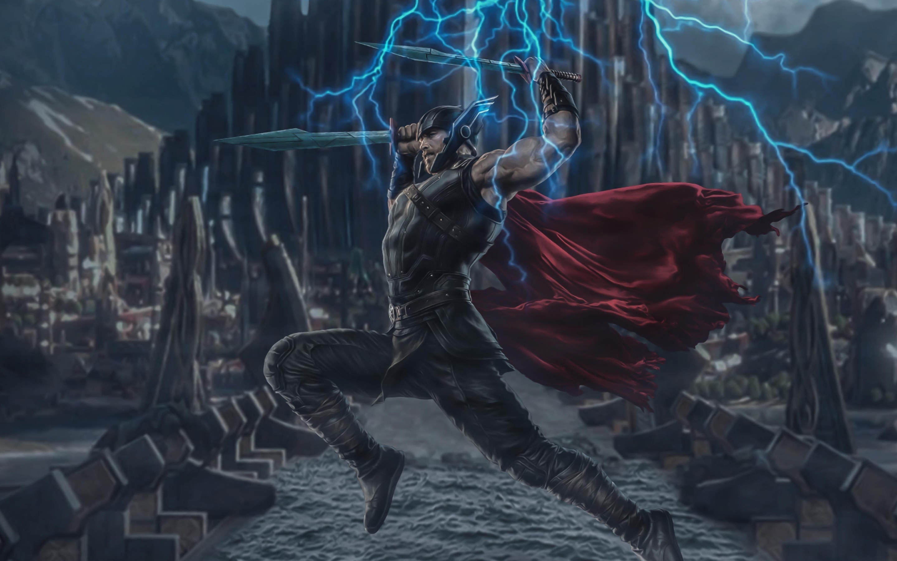 Lightning, Thor, marvel, superhero, digital art, 2880x1800 wallpaper