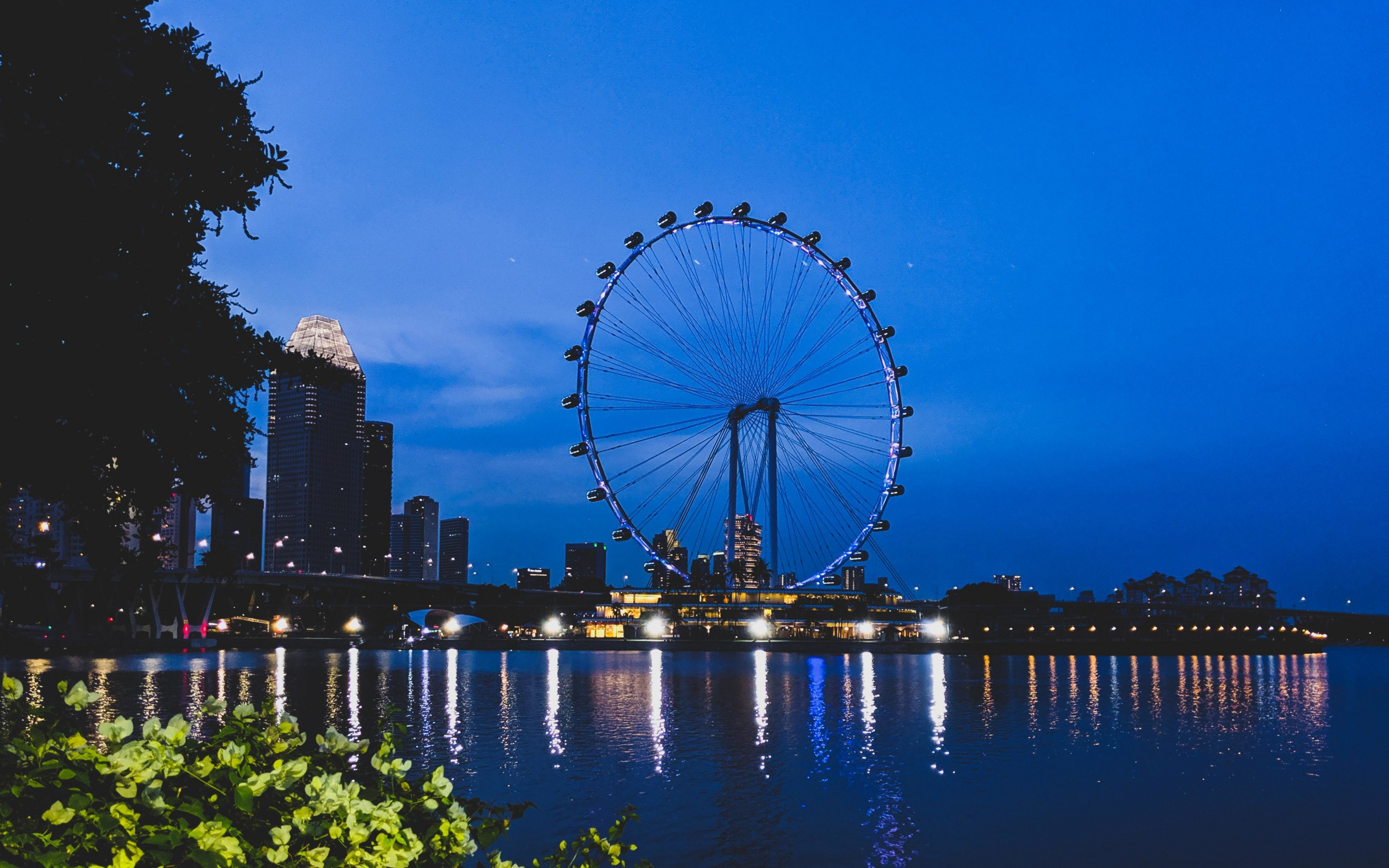 Ferris wheel, evening, cityscape, 2880x1800 wallpaper