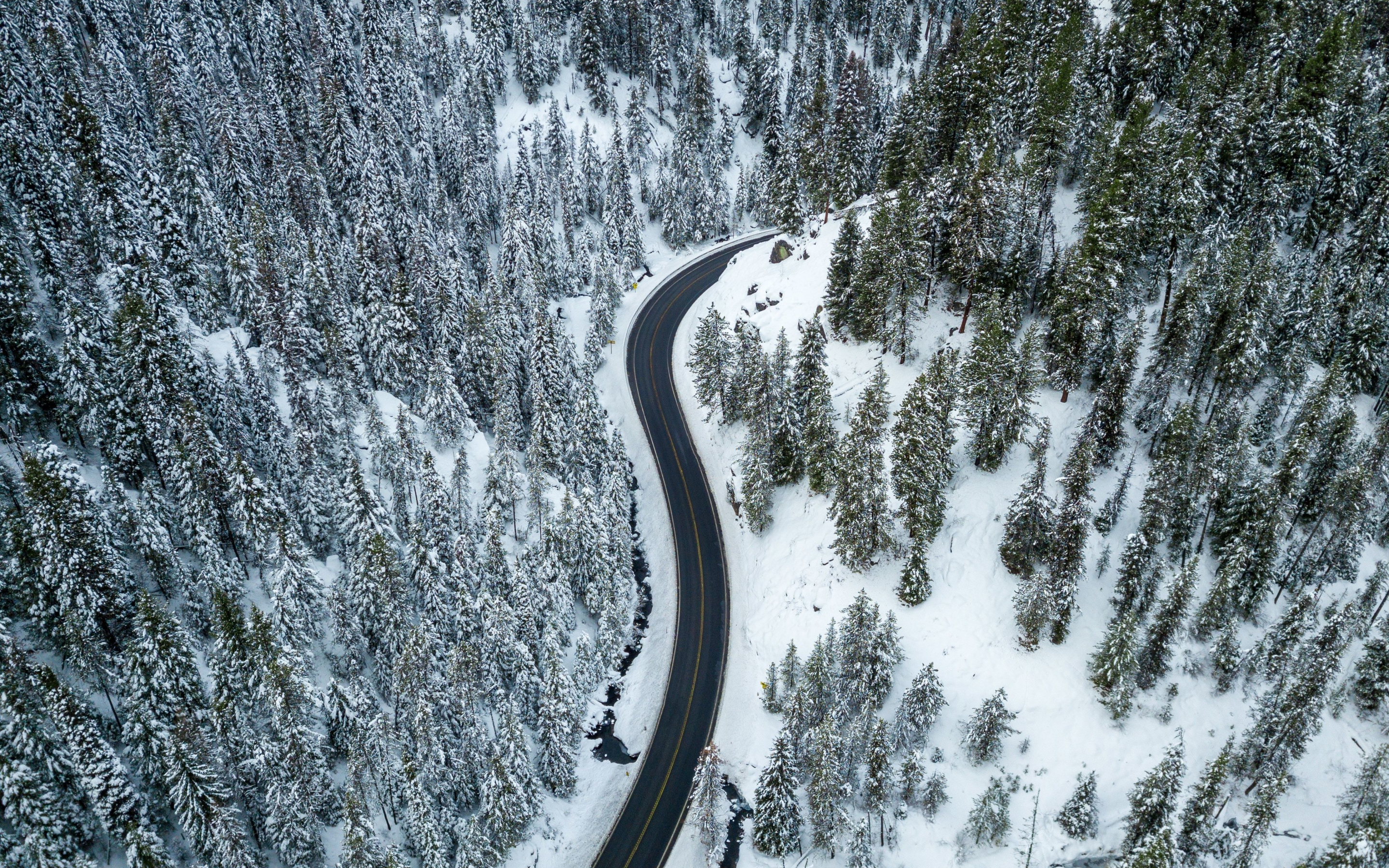 Nature, aerial view, highway, forest, 2880x1800 wallpaper