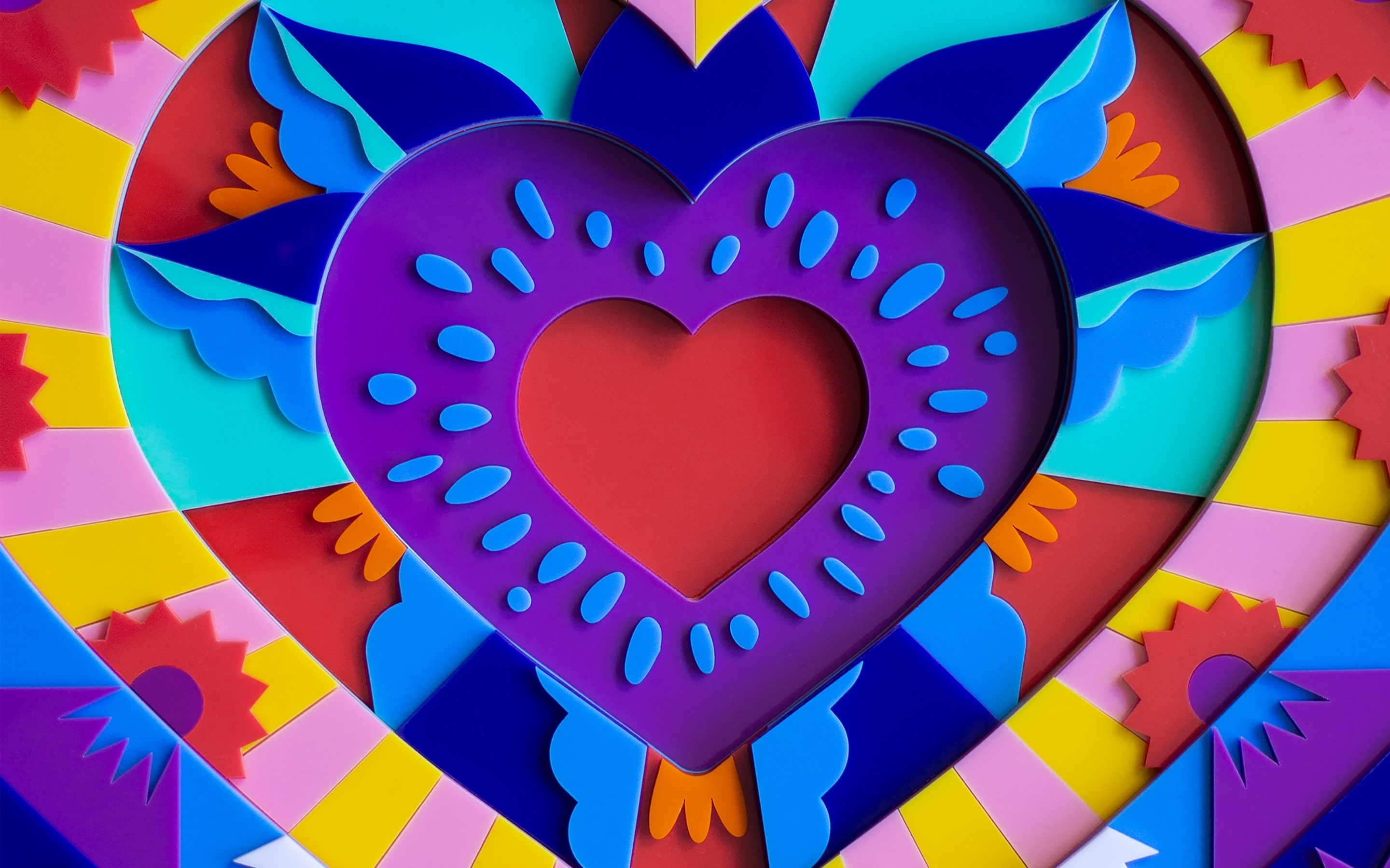Love, heart colorful, 3D Acrylic multicolor art, 2880x1800 wallpaper