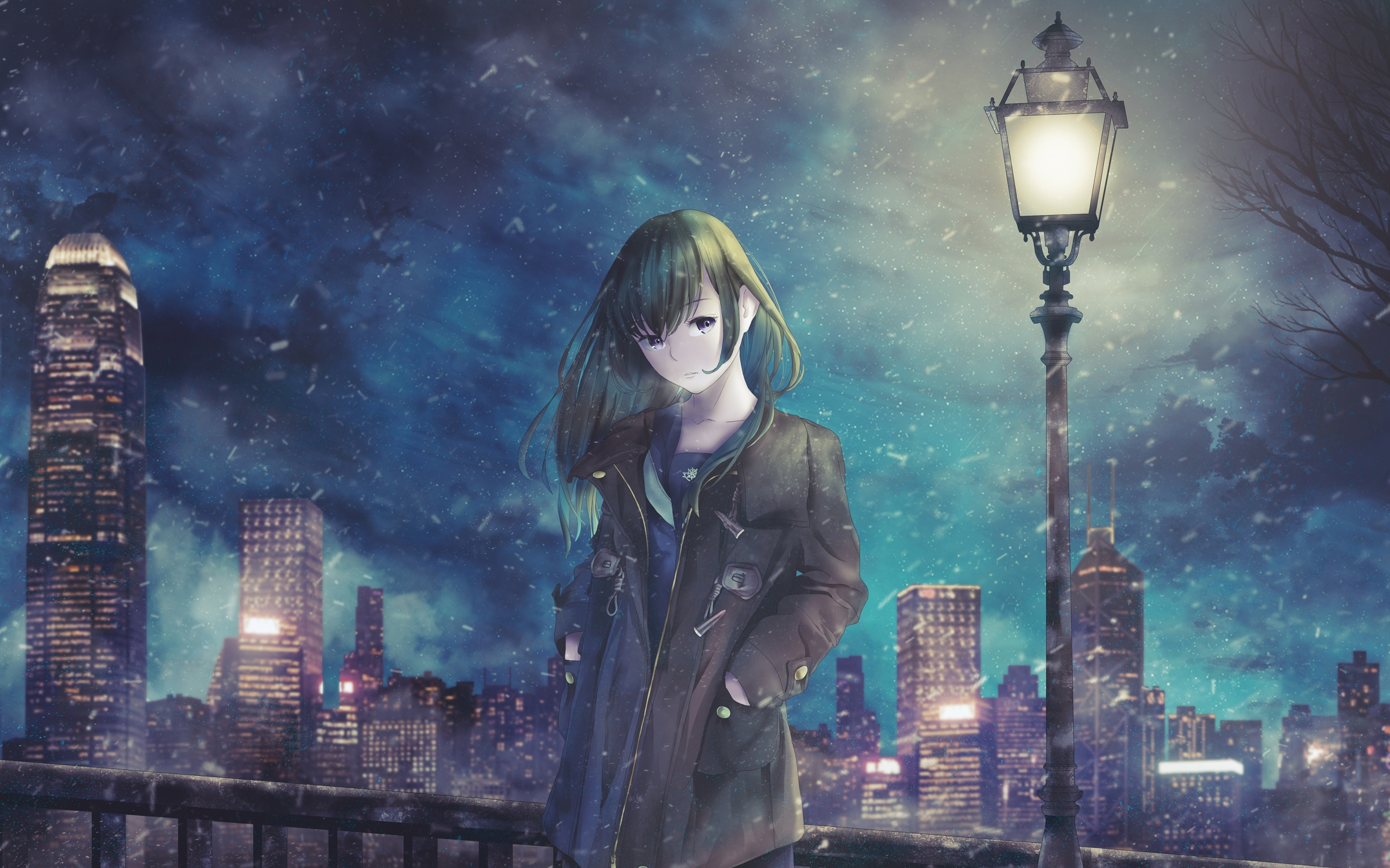 Night out, original, cute, anime girl, 2880x1800 wallpaper