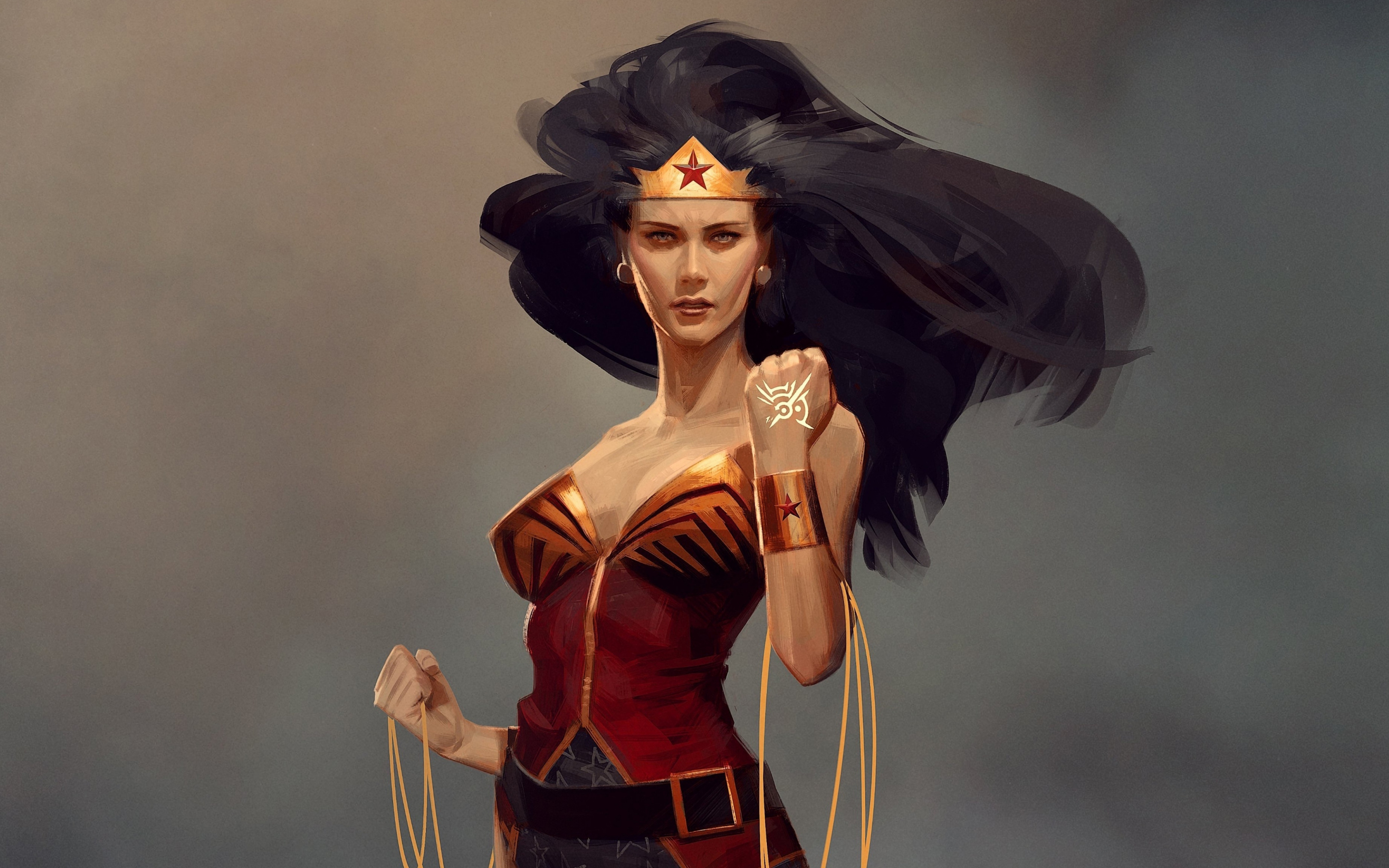 Wonder Woman, hair flowing in hair, fan art, 2880x1800 wallpaper