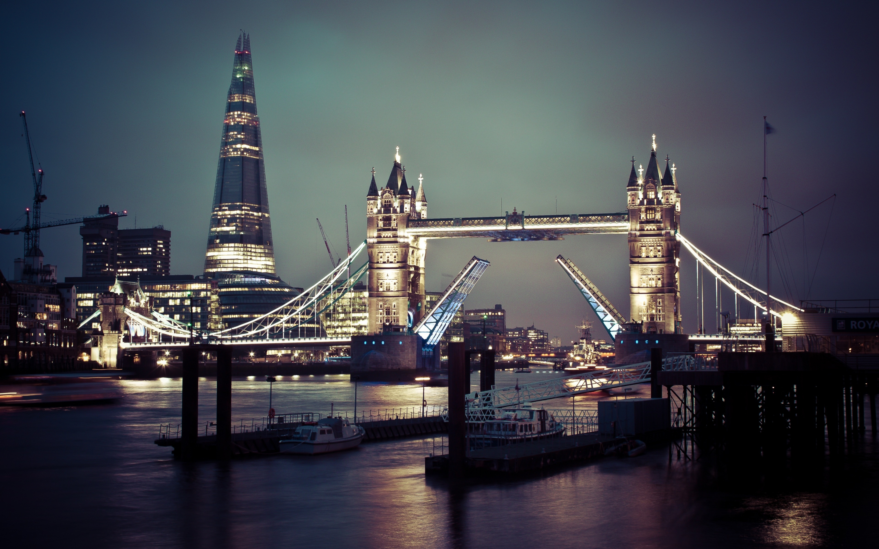Tower bridge, london, cityscape, night, lights, 2880x1800 wallpaper
