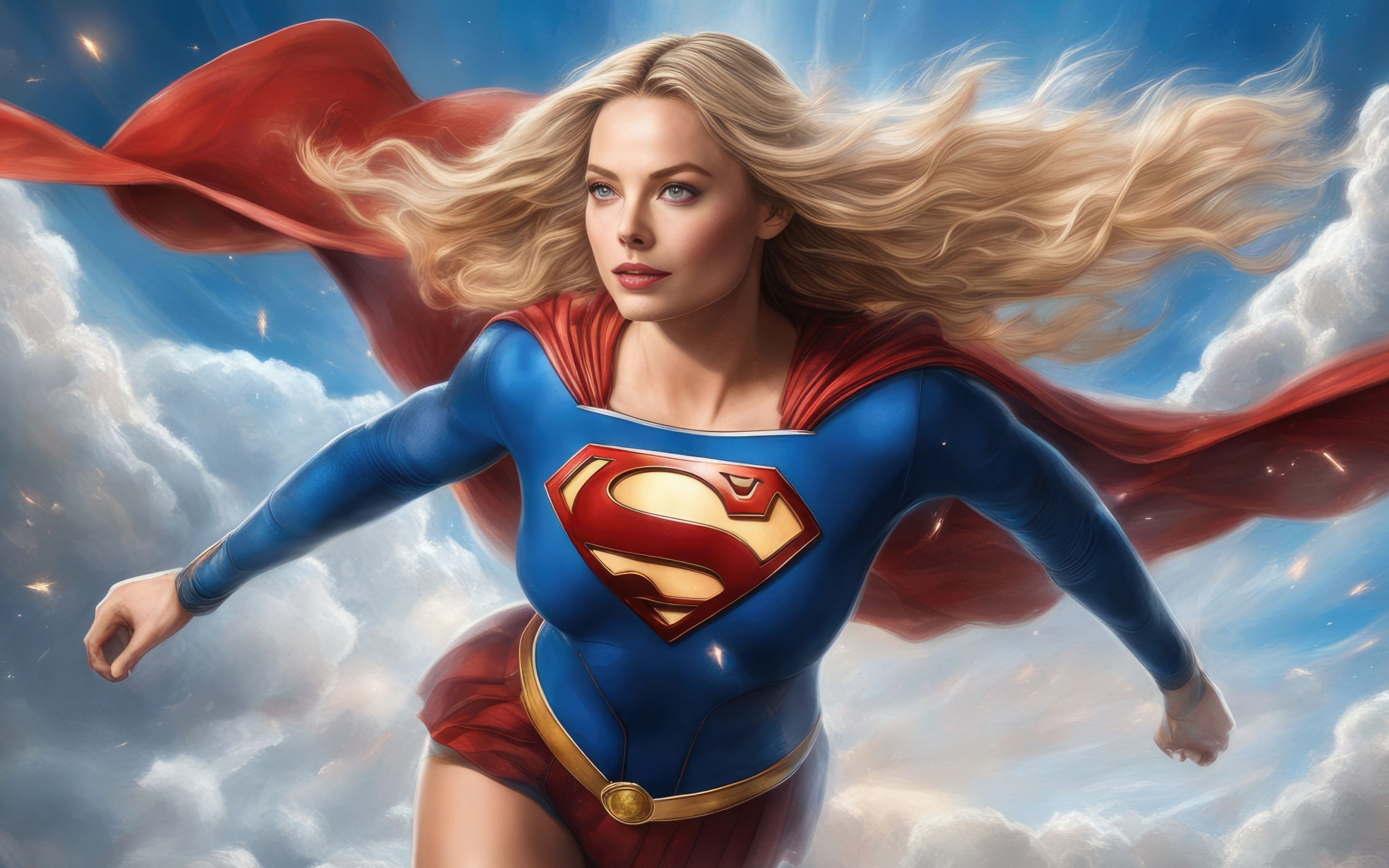 Supergirl, embracing the sky, beautiful and blonde hero, 2880x1800 wallpaper