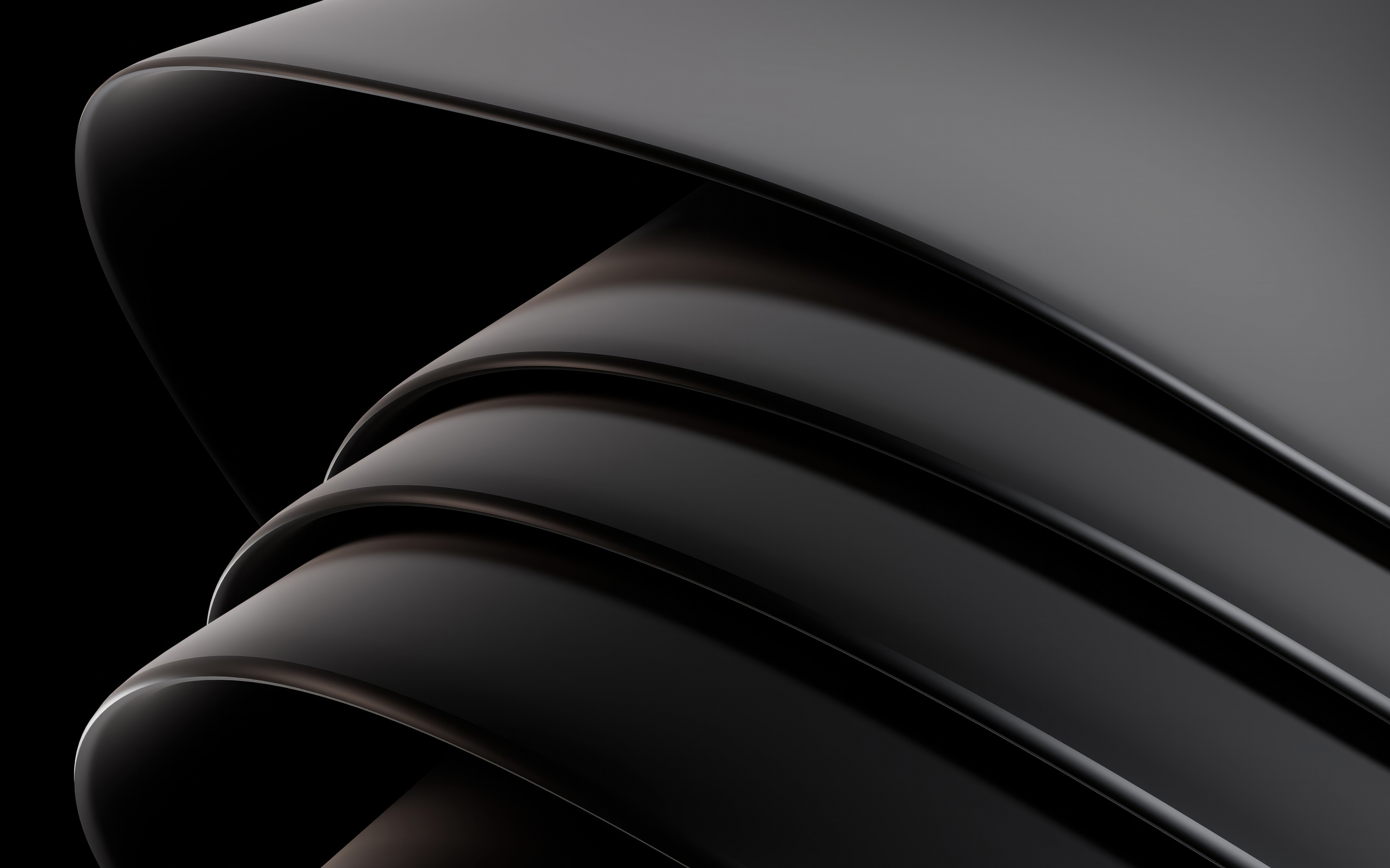 Dark black curvy shapes, abstract, shining edge, 2880x1800 wallpaper