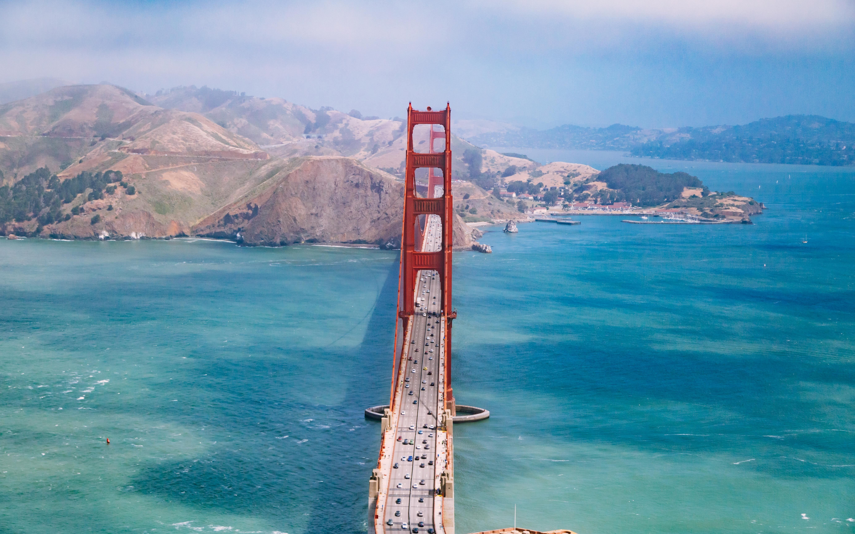 Aerial view, bridge, golden gate bridge, architecture, 2880x1800 wallpaper