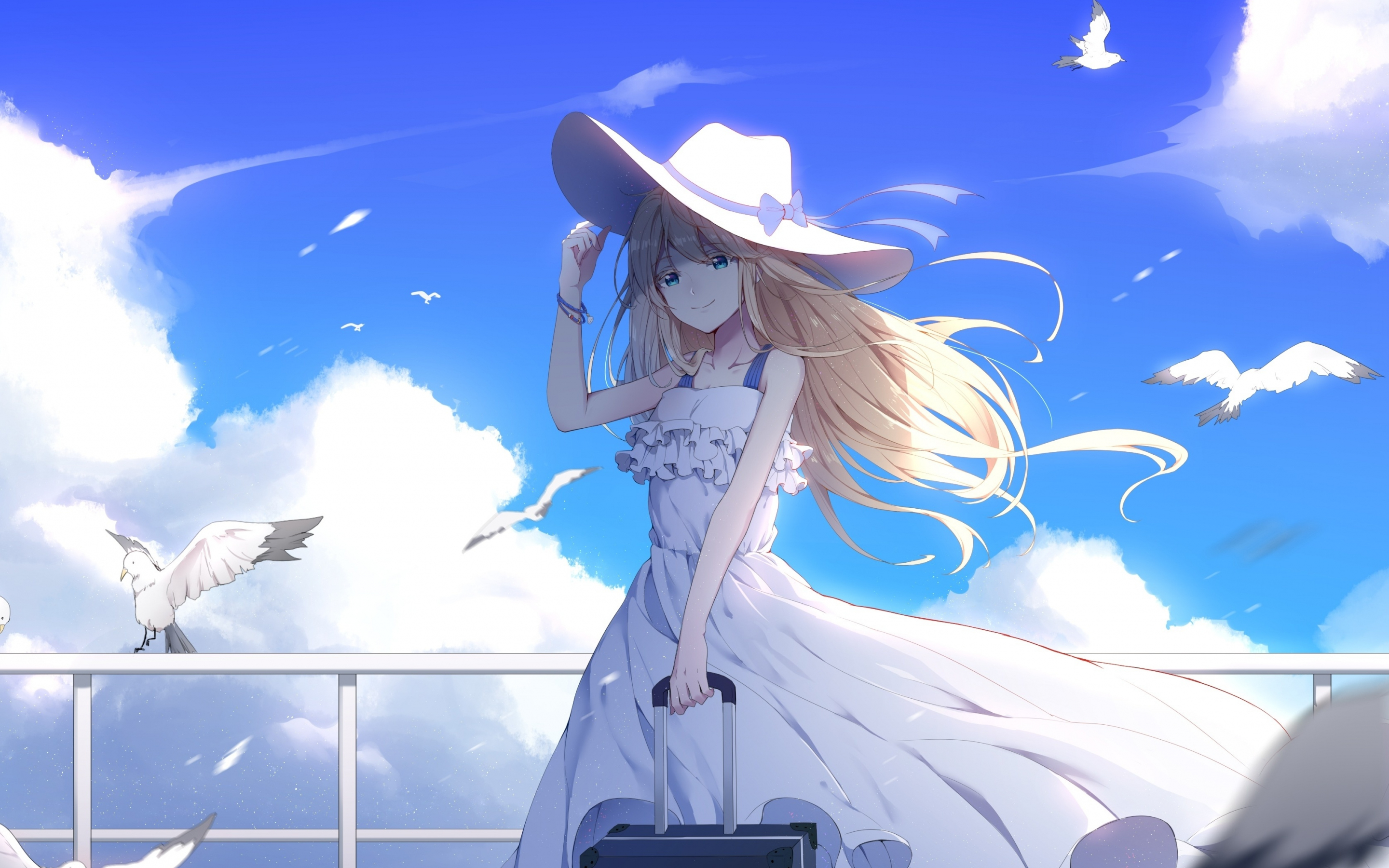 Anime girl, white dress, beautiful, 2880x1800 wallpaper