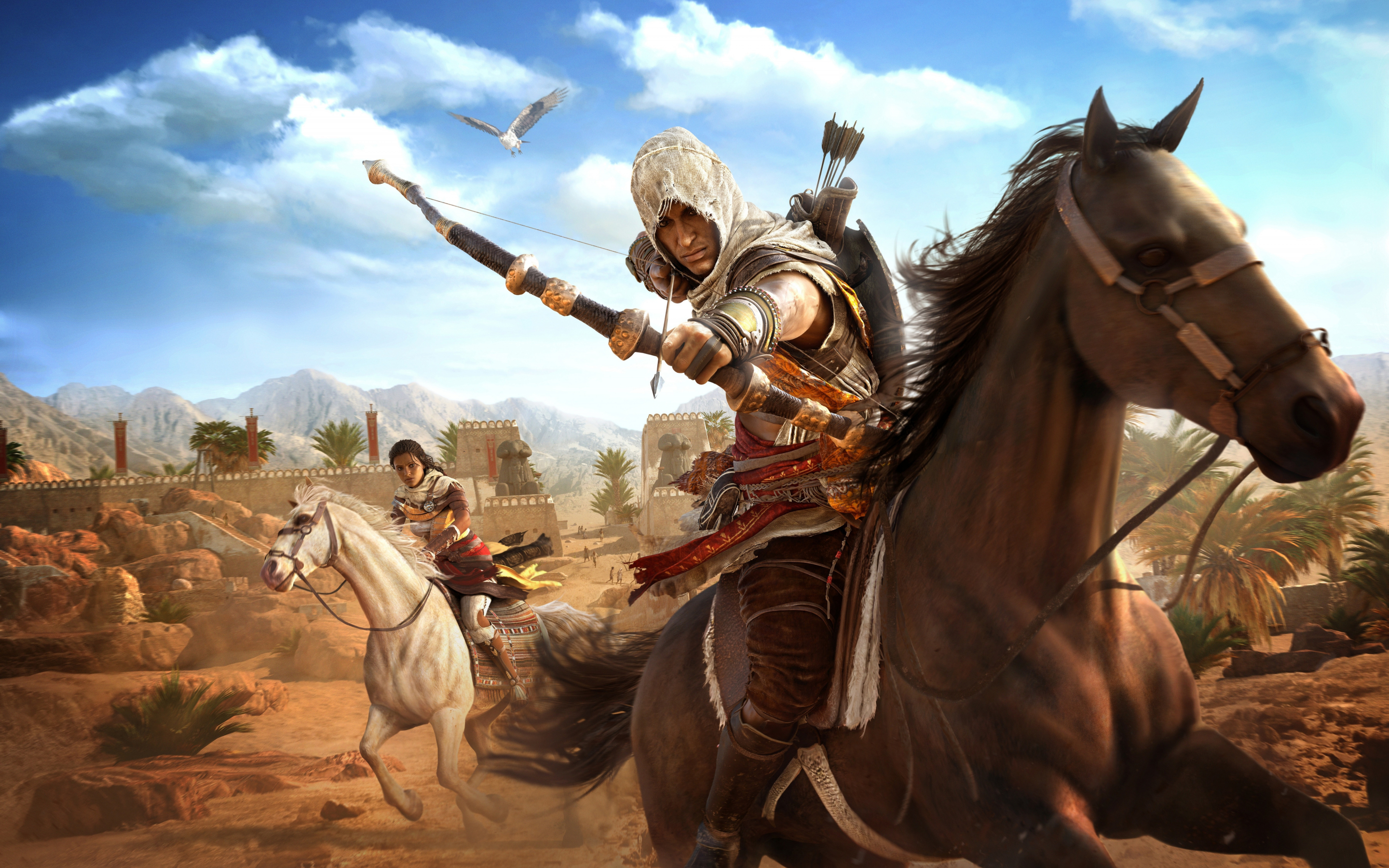 Assassin's Creed Origins, horse riding, archer, video game, 2880x1800 wallpaper