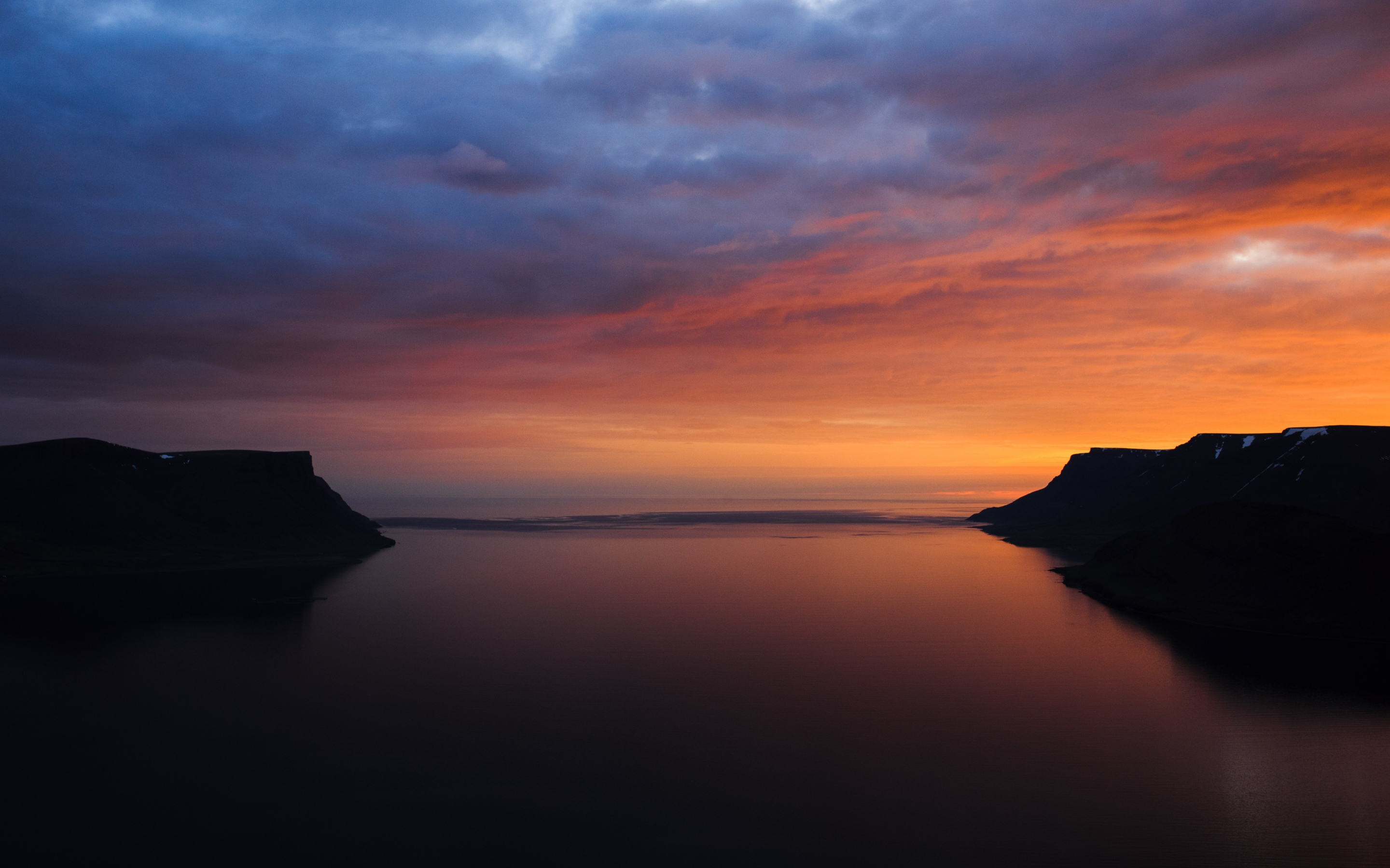 Sunset, bay, sea, silhouette, nature, 2880x1800 wallpaper