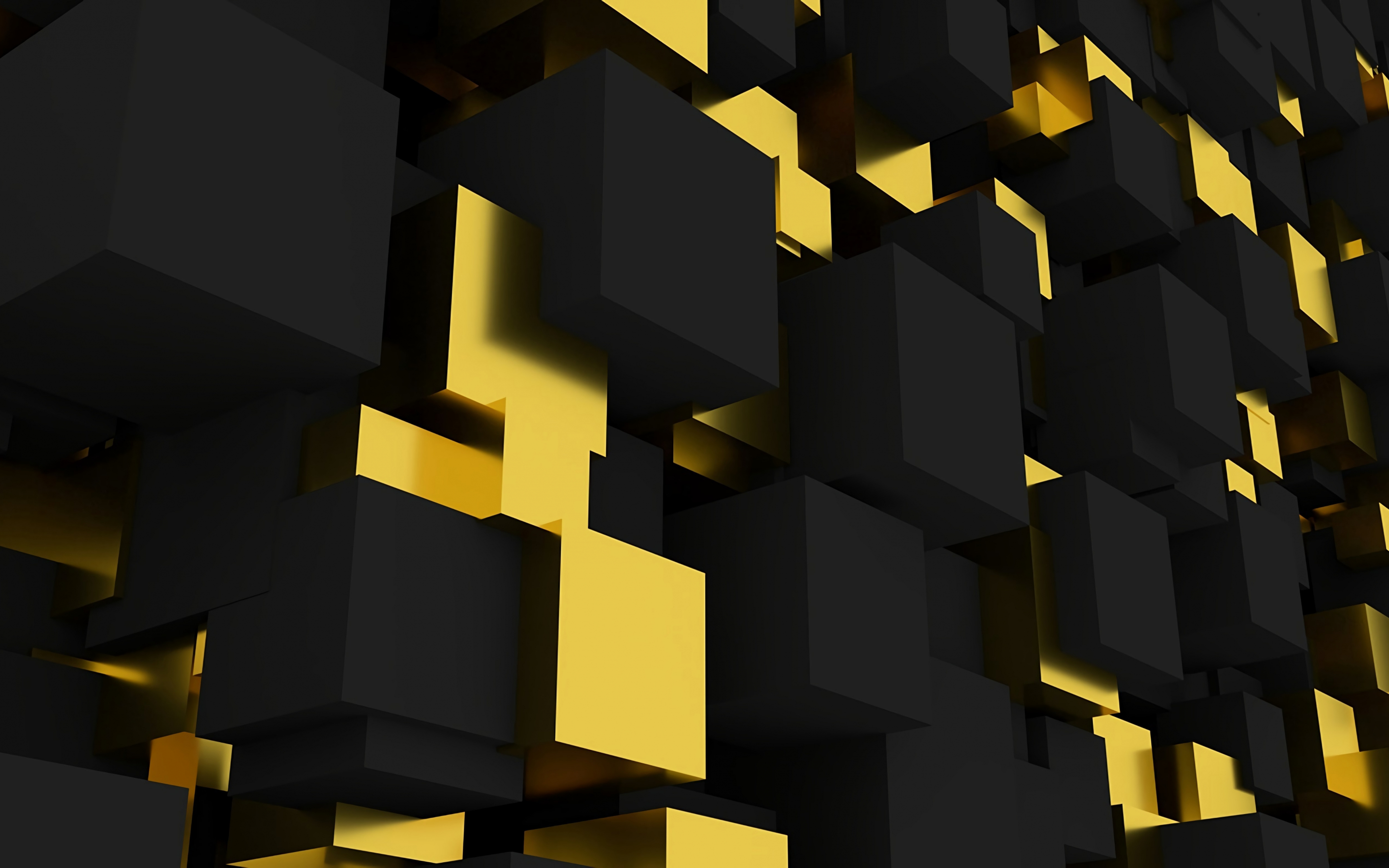 Cubical pattern, figure, yellow-black squares, 2880x1800 wallpaper